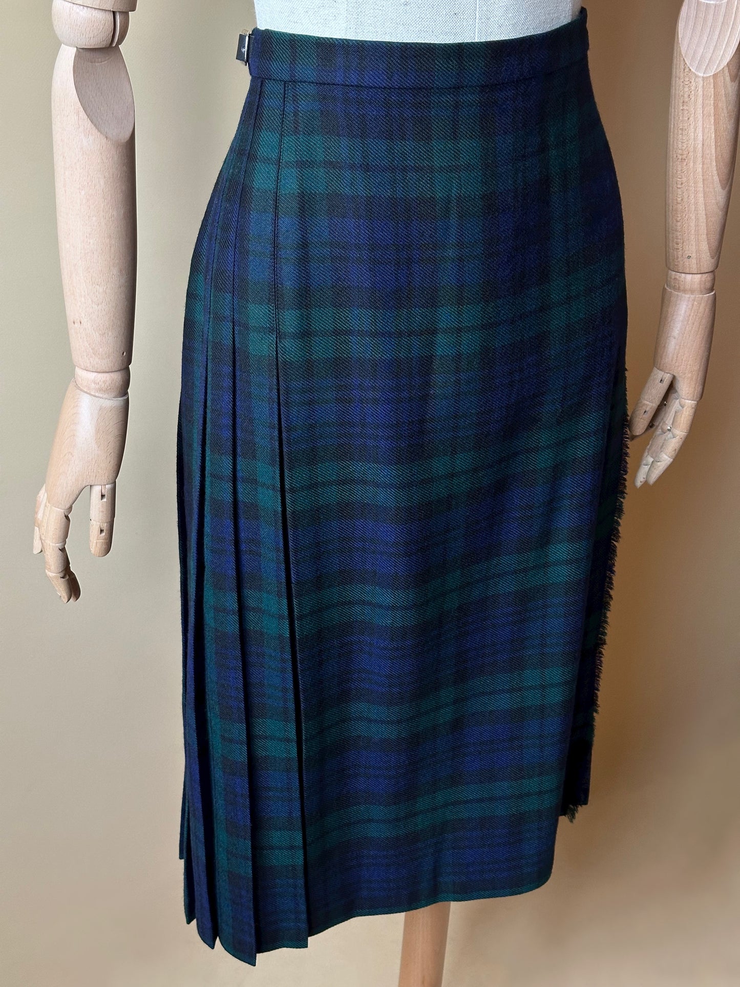 Vintage Tartan Green & Blue Pleated Skirt