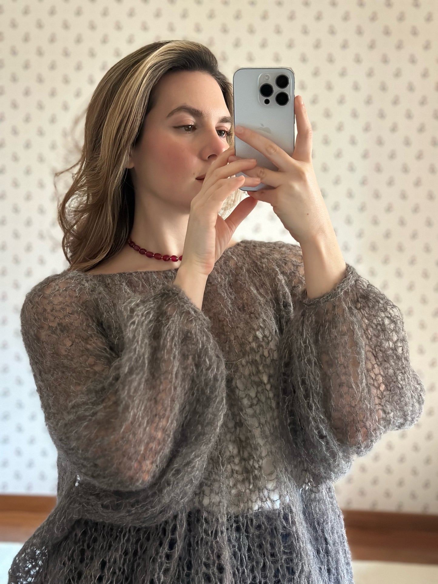 Handmade Alpaca & Mulberry Silk Sweater - Gray