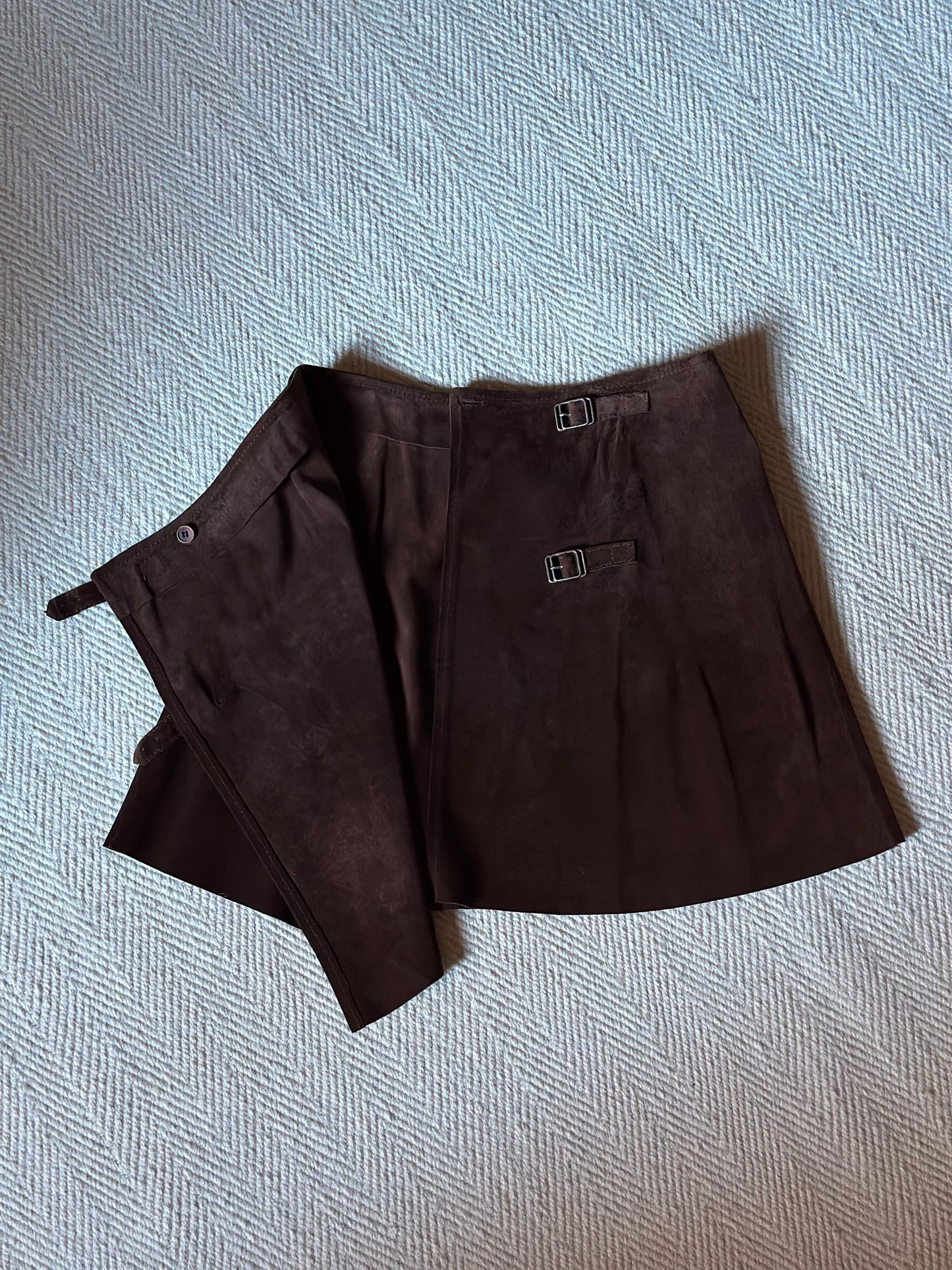 Vintage Suede Brown Wrap Up Mini Skirt
