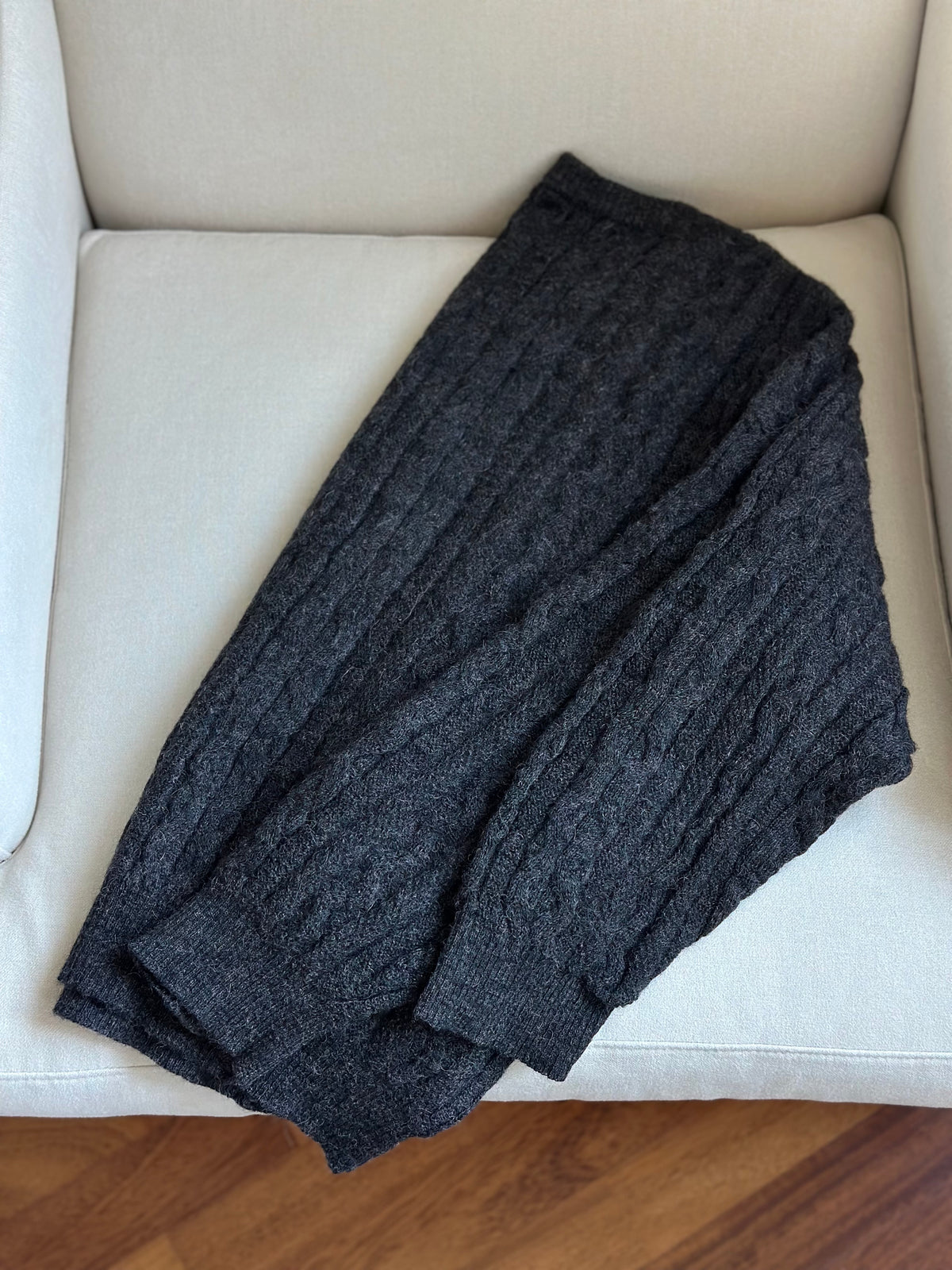 100% Alpaca Gray Cable Knit Sweater