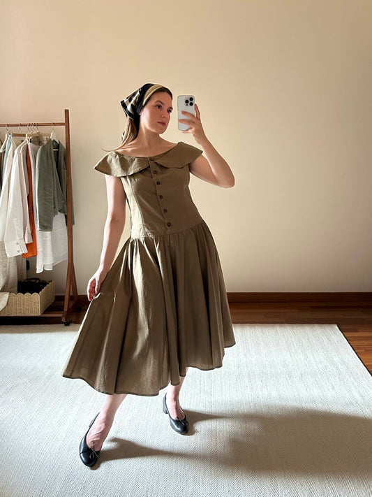 100% Cotton Olive Green Romantic Dress