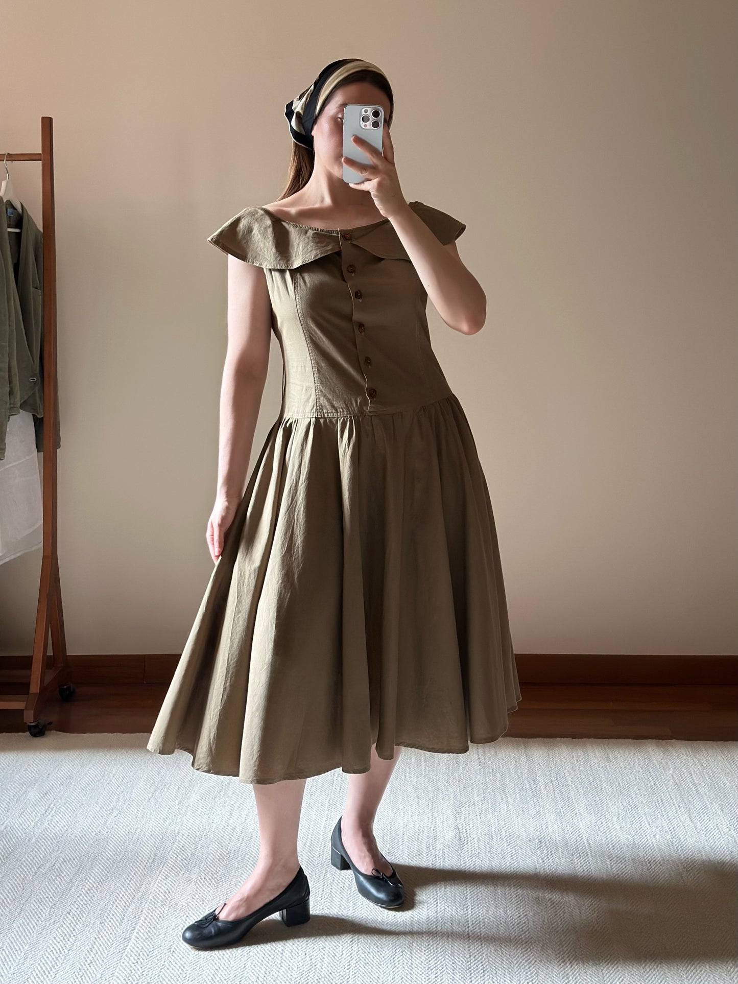 100% Cotton Olive Green Romantic Dress