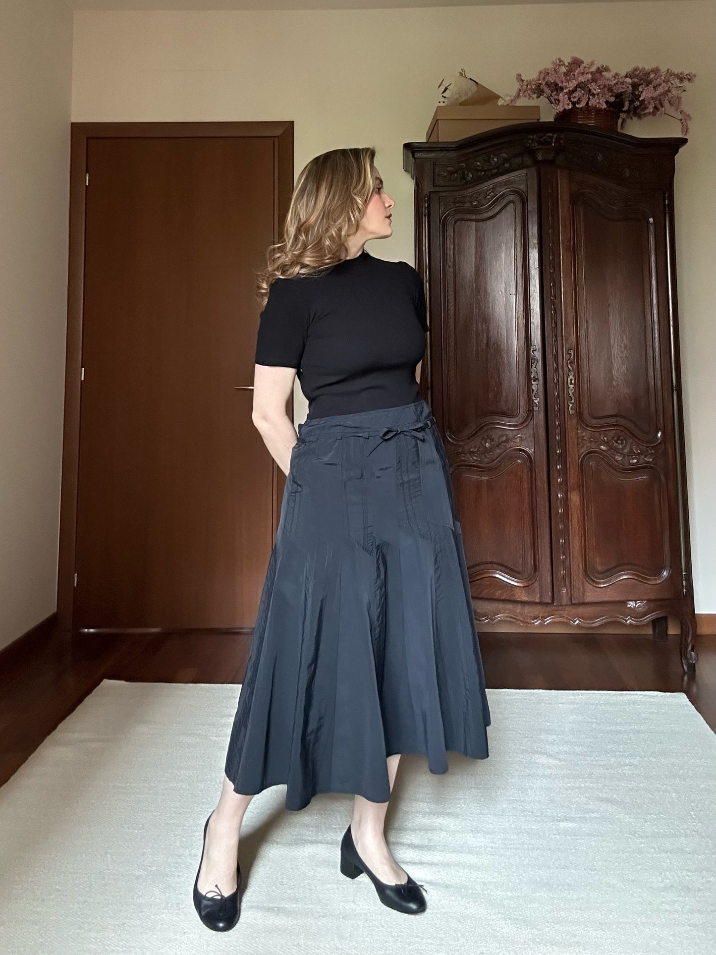 Black Midi Pleated Dress