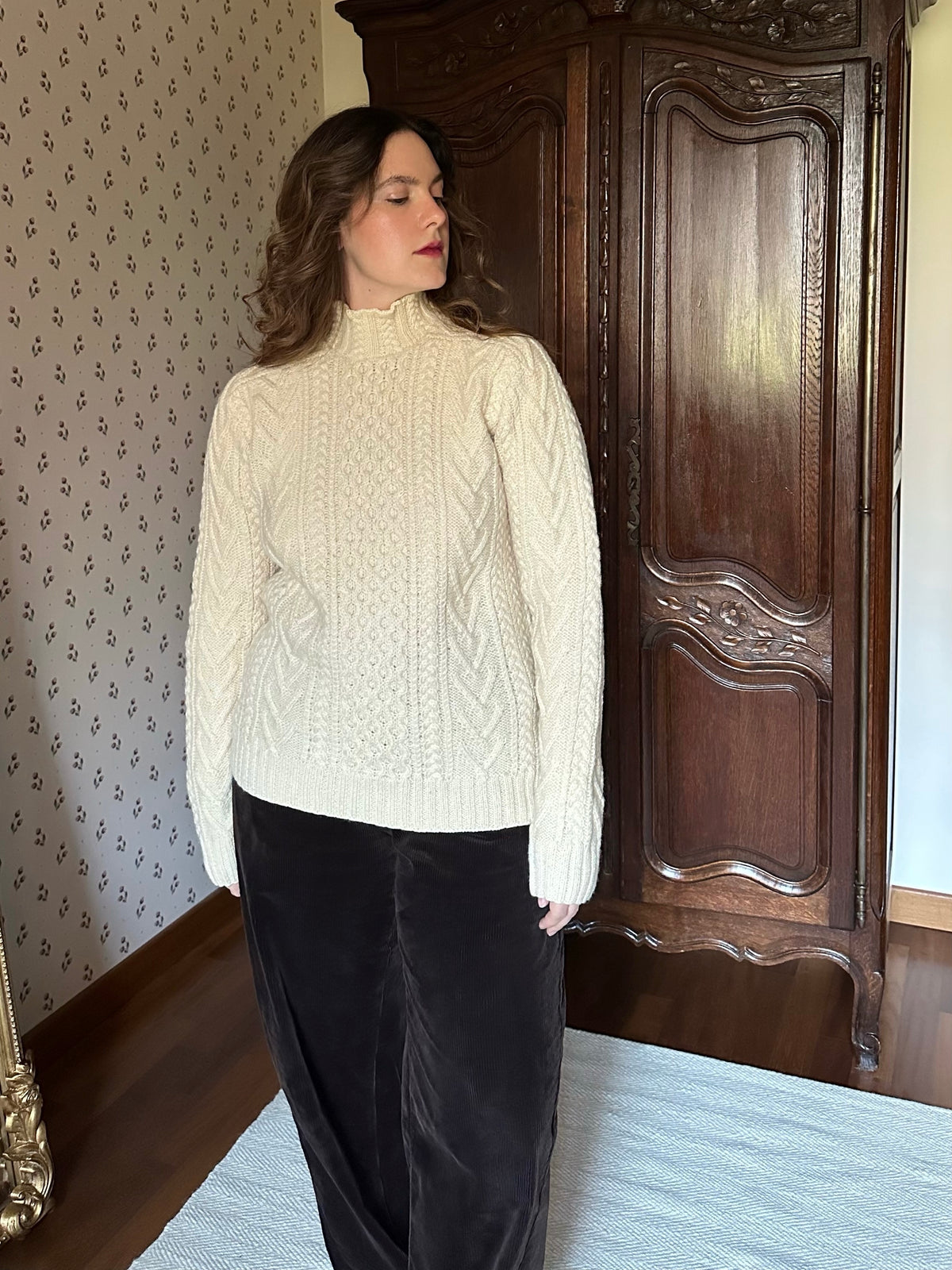 Ralph Lauren White Hand Knit 100% Wool Sweater