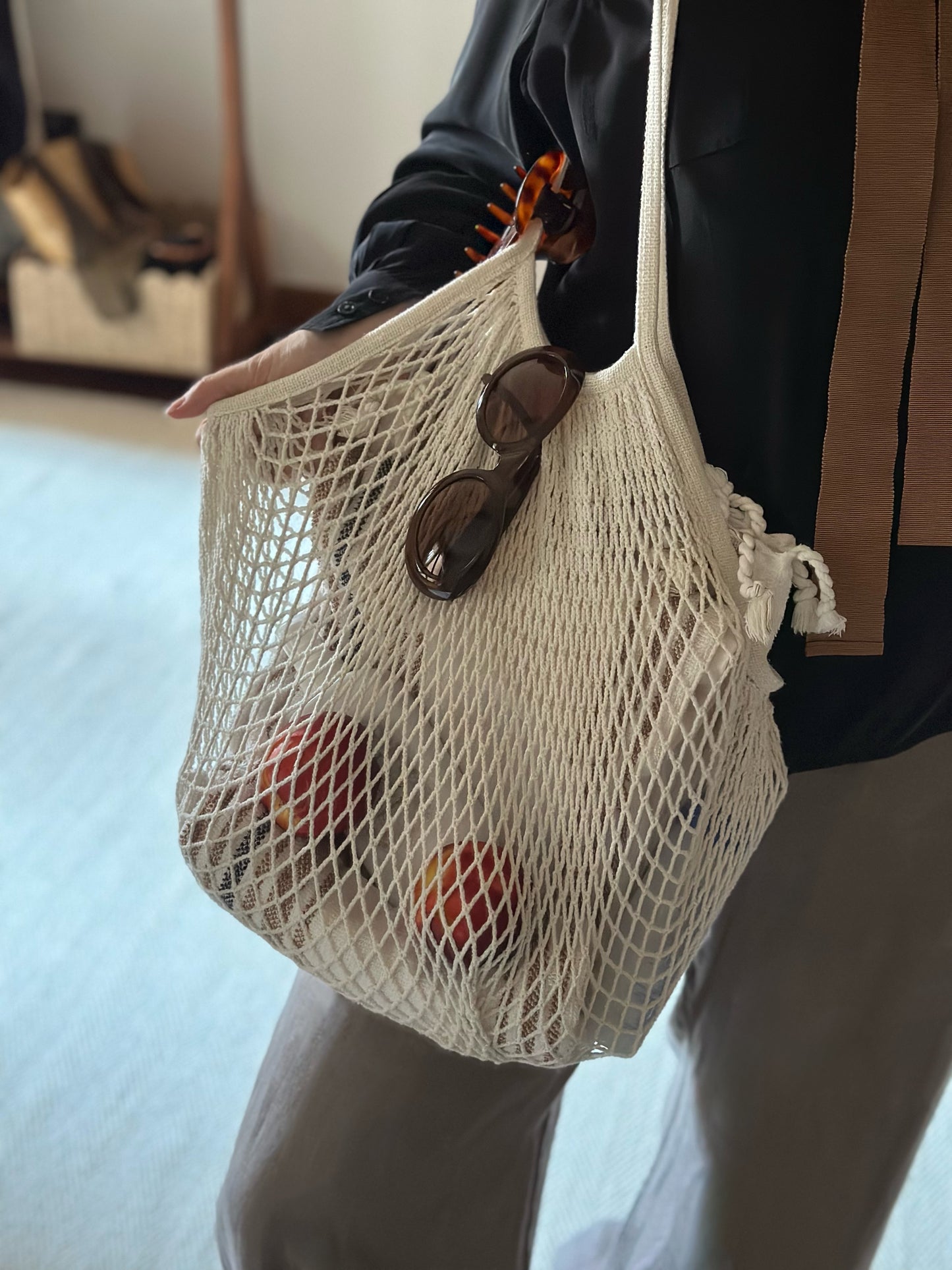 Écru Cotton Mesh Beach Bag
