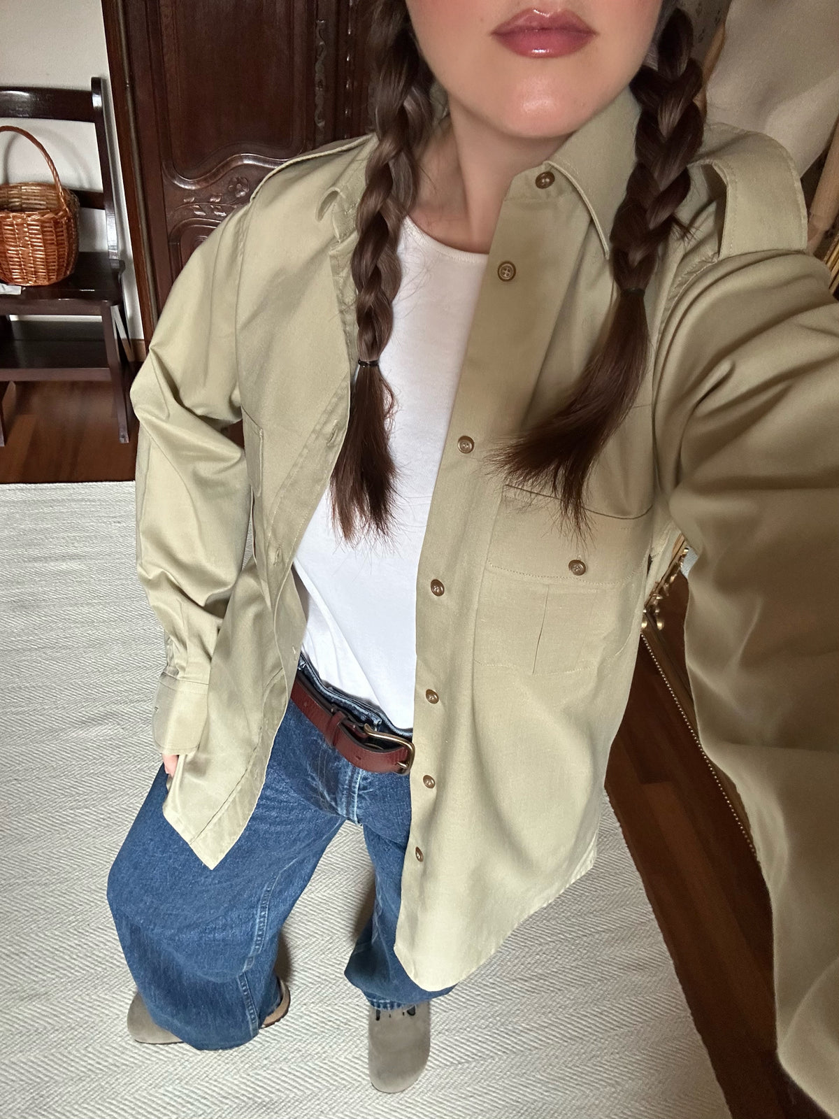 Light Khaki Cotton Military Shirt