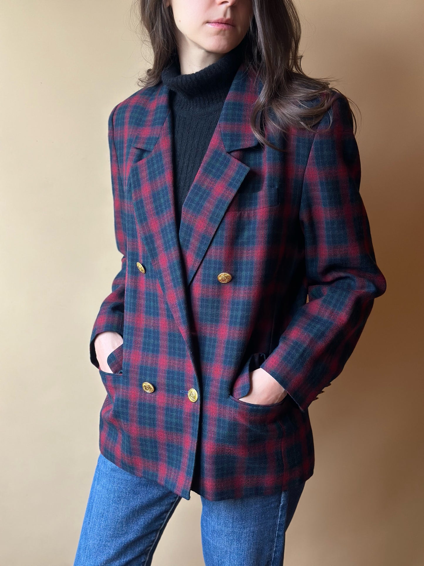 Vintage Burgundy Tartan Blazer