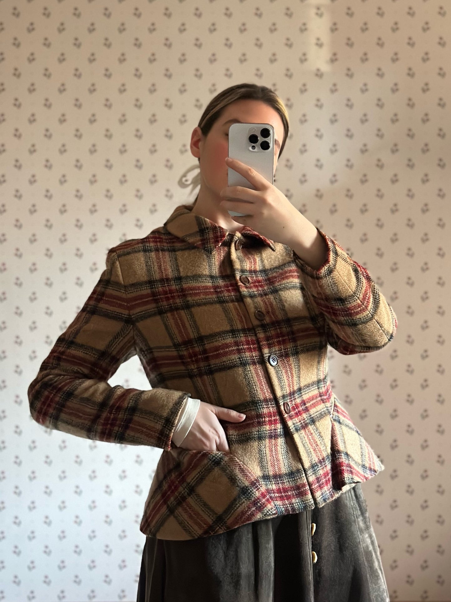 Vintage Check Wool Jacket With Basque