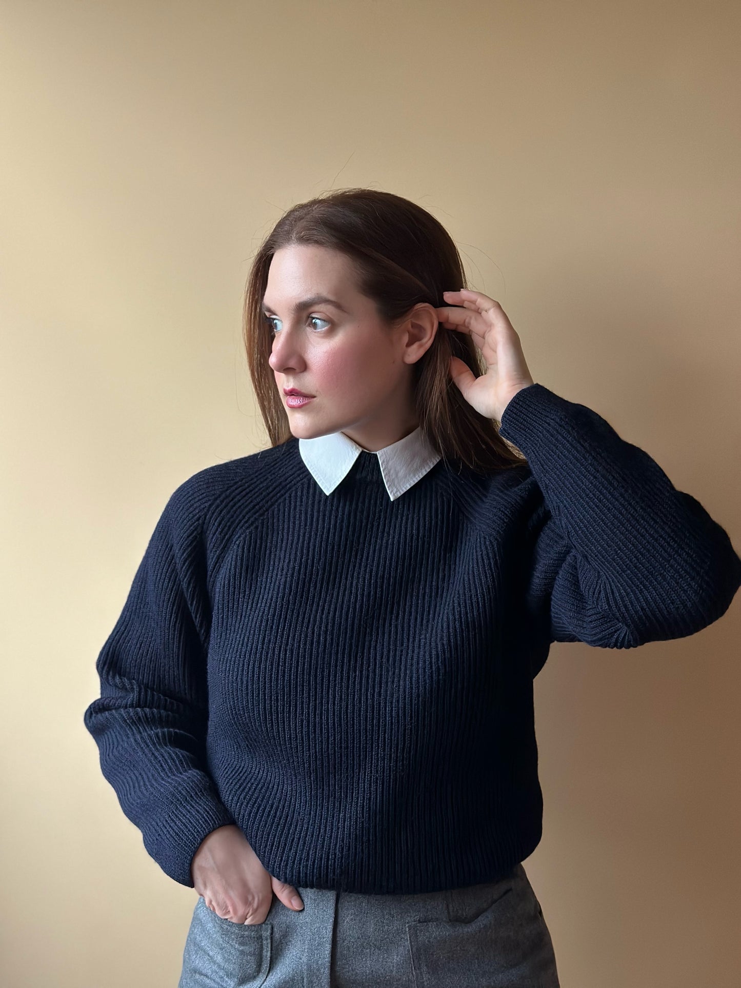 Vintage Ribbed Navy Blue Sweater