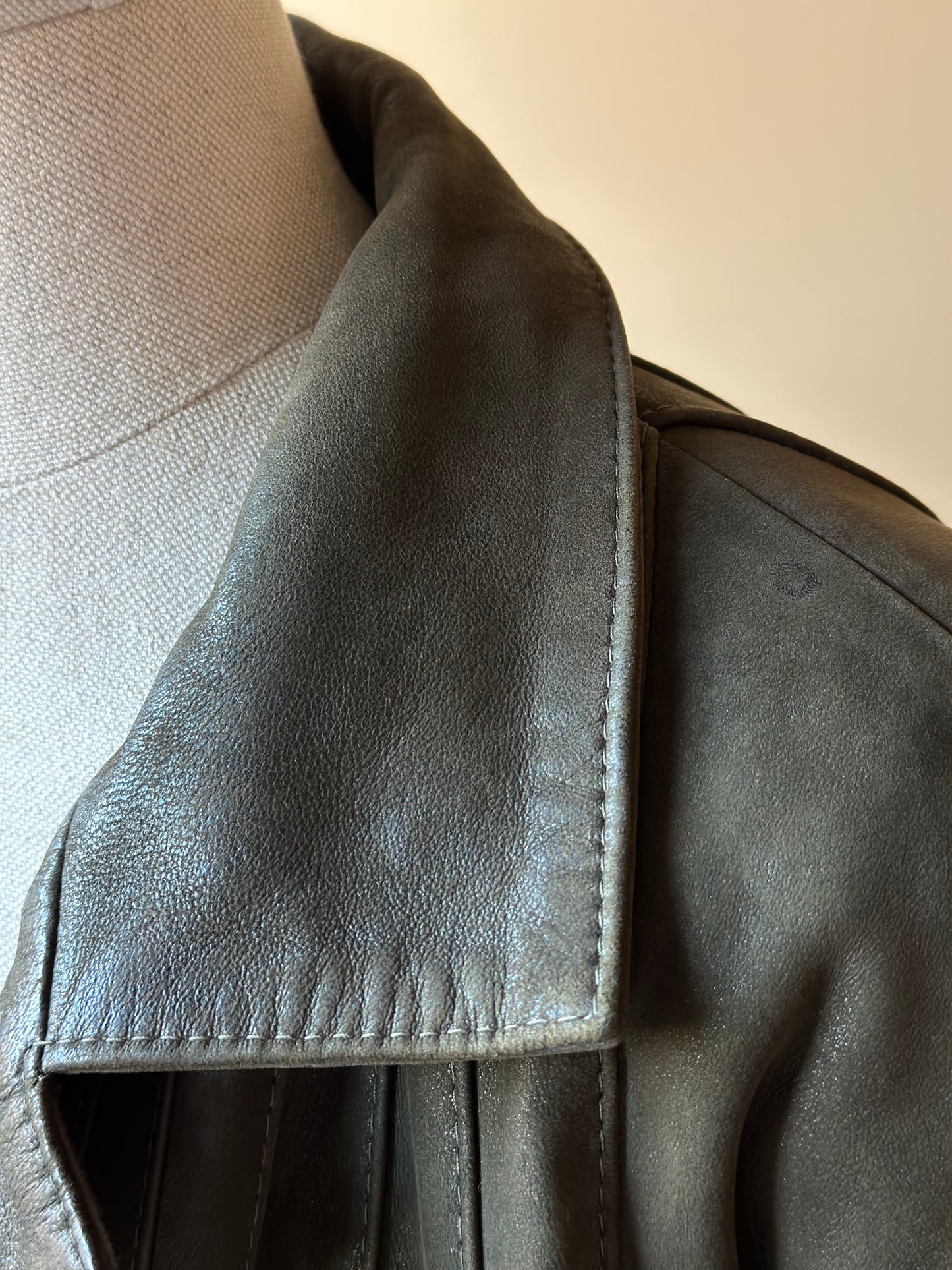 Vintage Olive Green Leather Coat