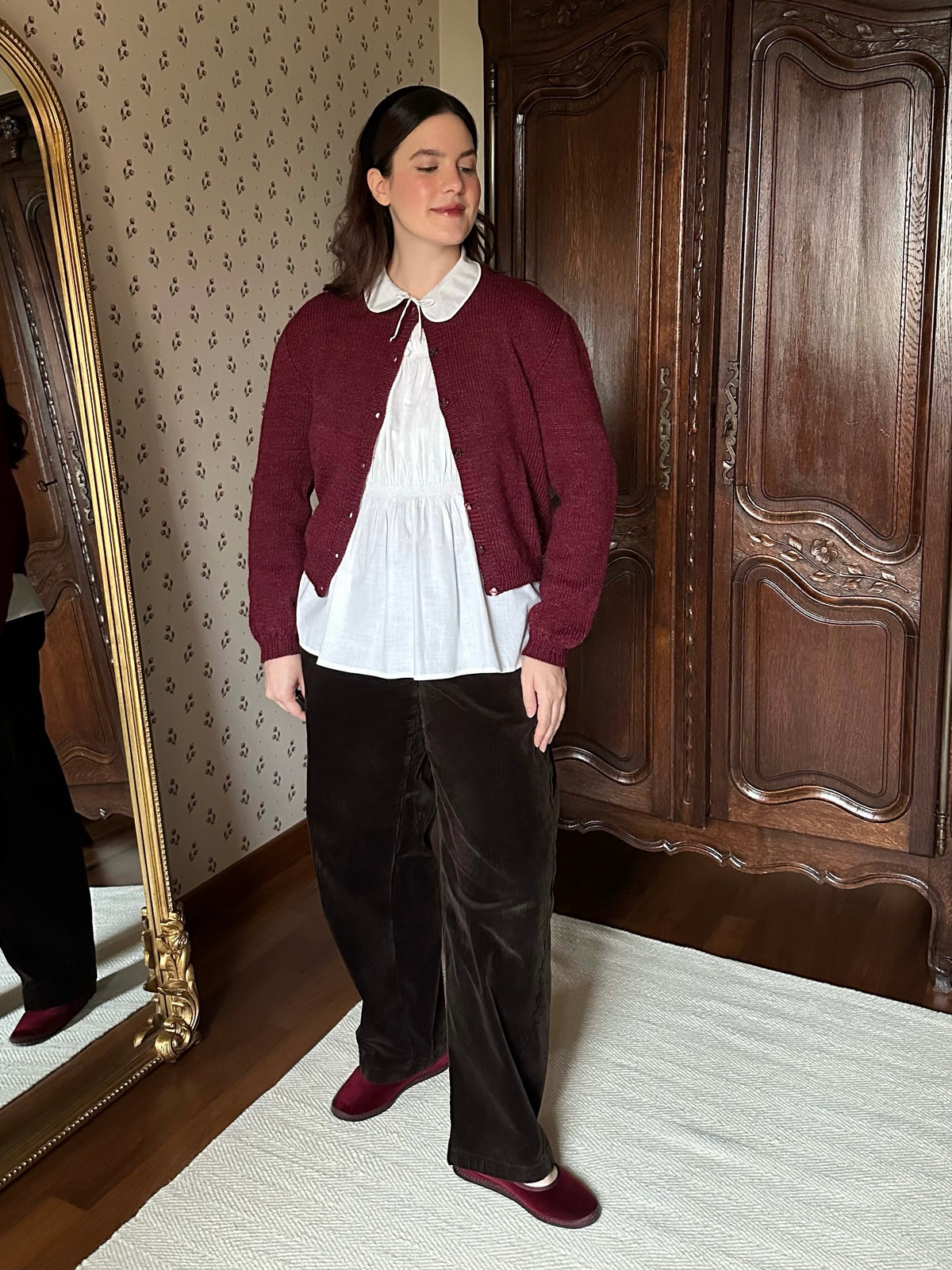 Handmade Burgundy Wool Cardigan