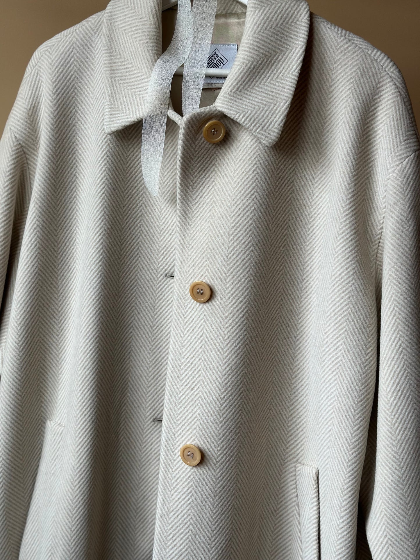 Vintage Cream Herringbone Maxi Coat