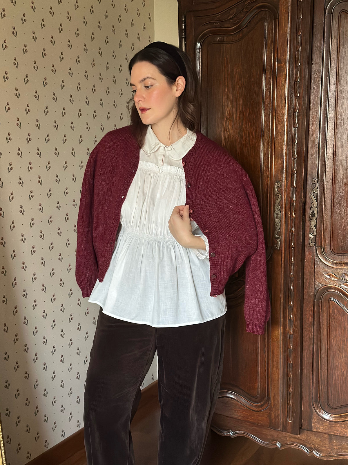 Handmade Burgundy Wool Cardigan