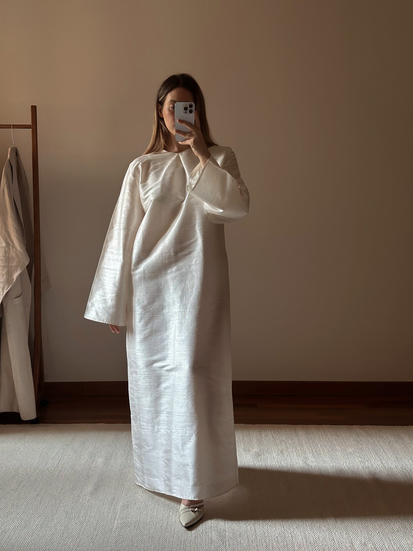 100% Silk White Long Tunic Dress