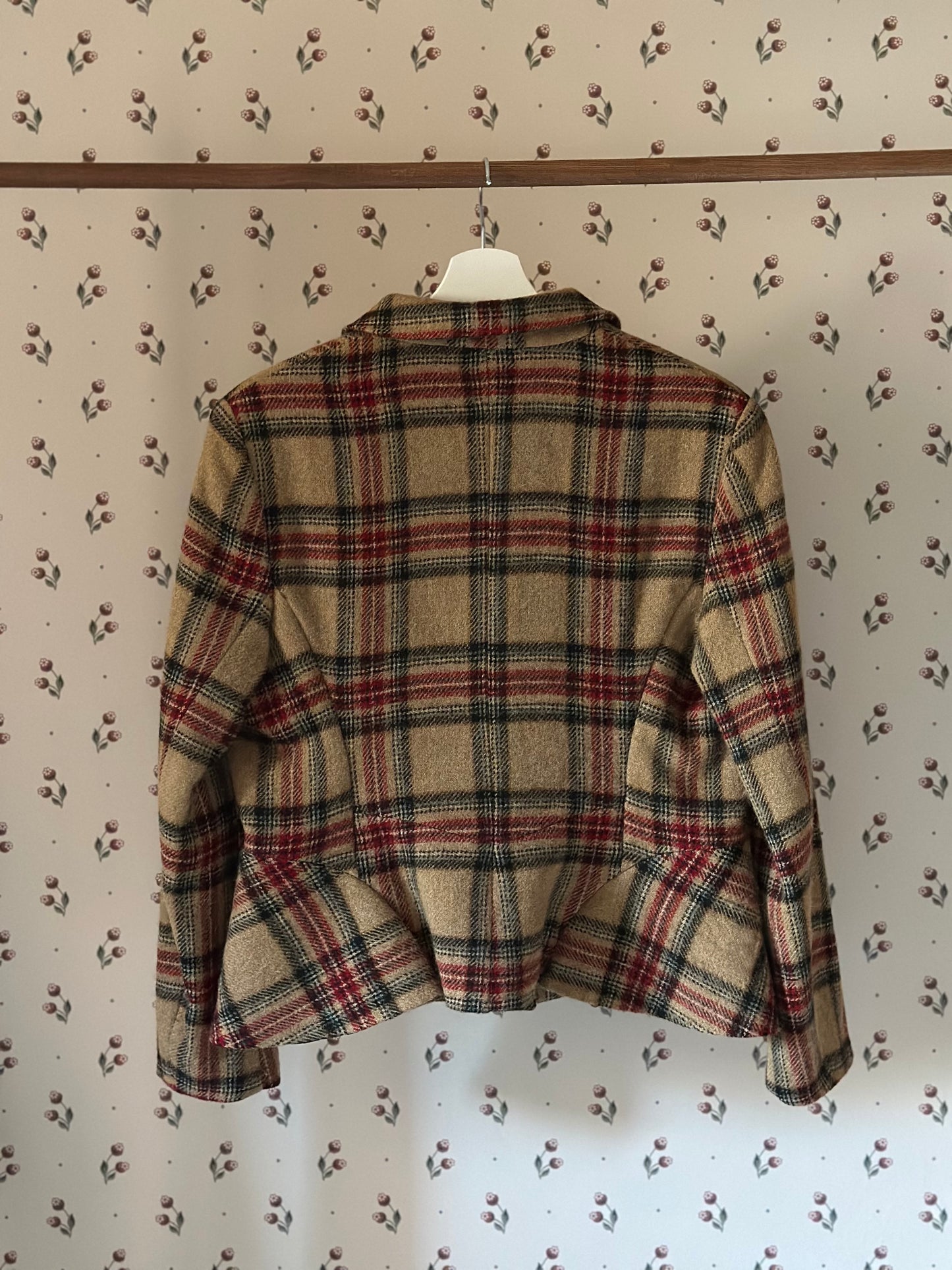 Vintage Check Wool Jacket With Basque