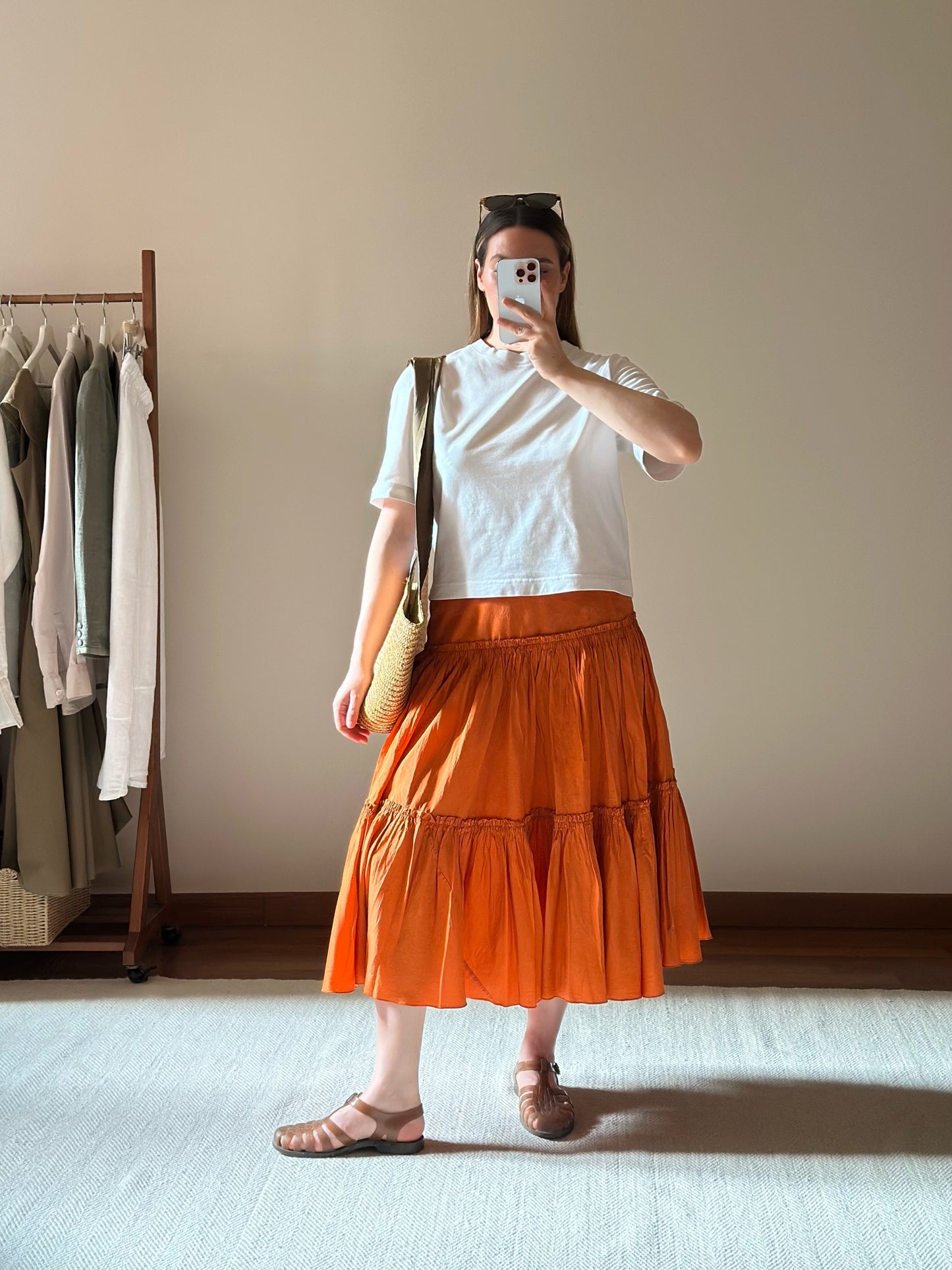 100% Silk Orange Ruffled Skirt