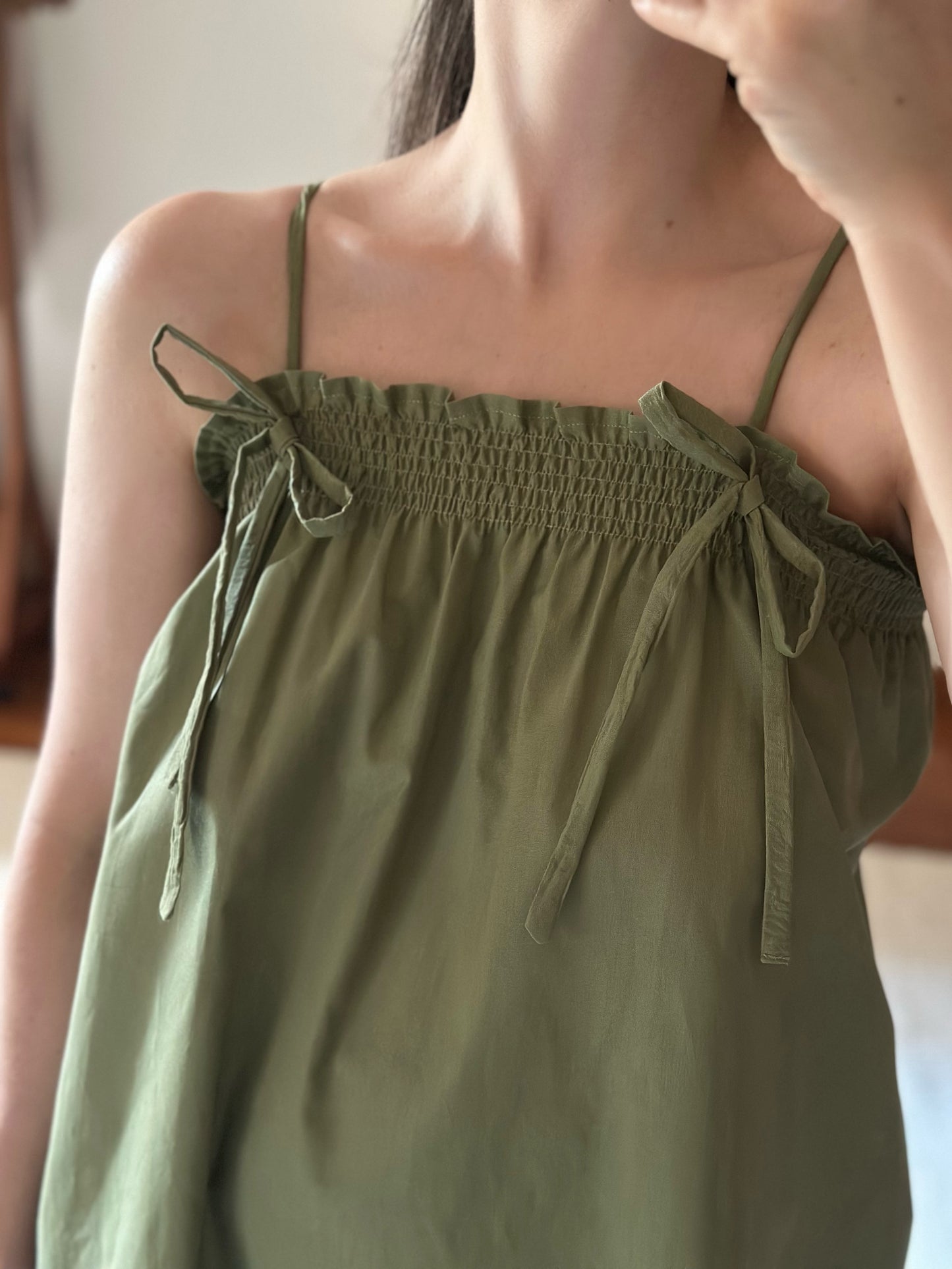 Green Cotton Frill Top