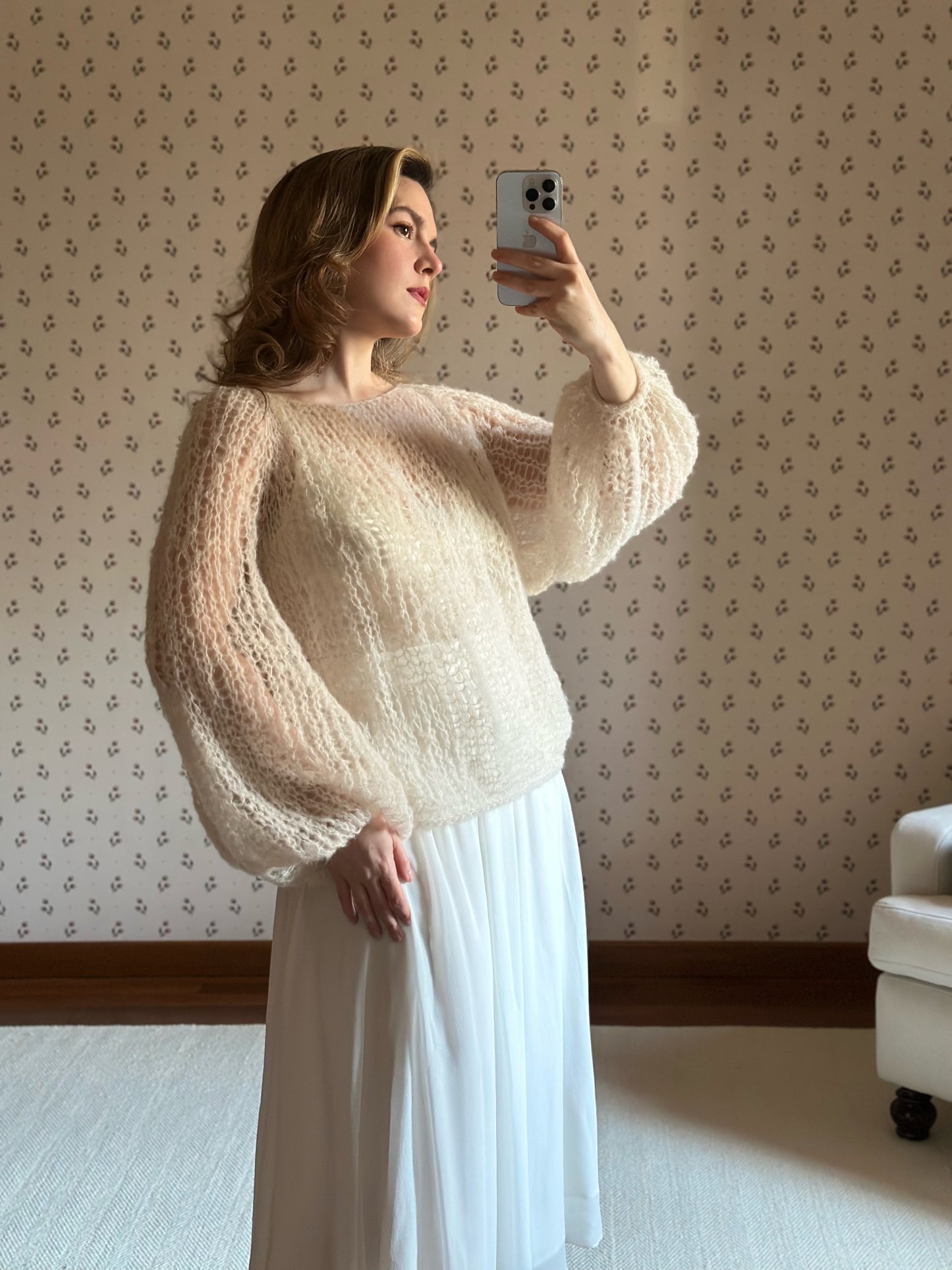 Handmade Alpaca & Mulberry Silk Sweater - Ivory White