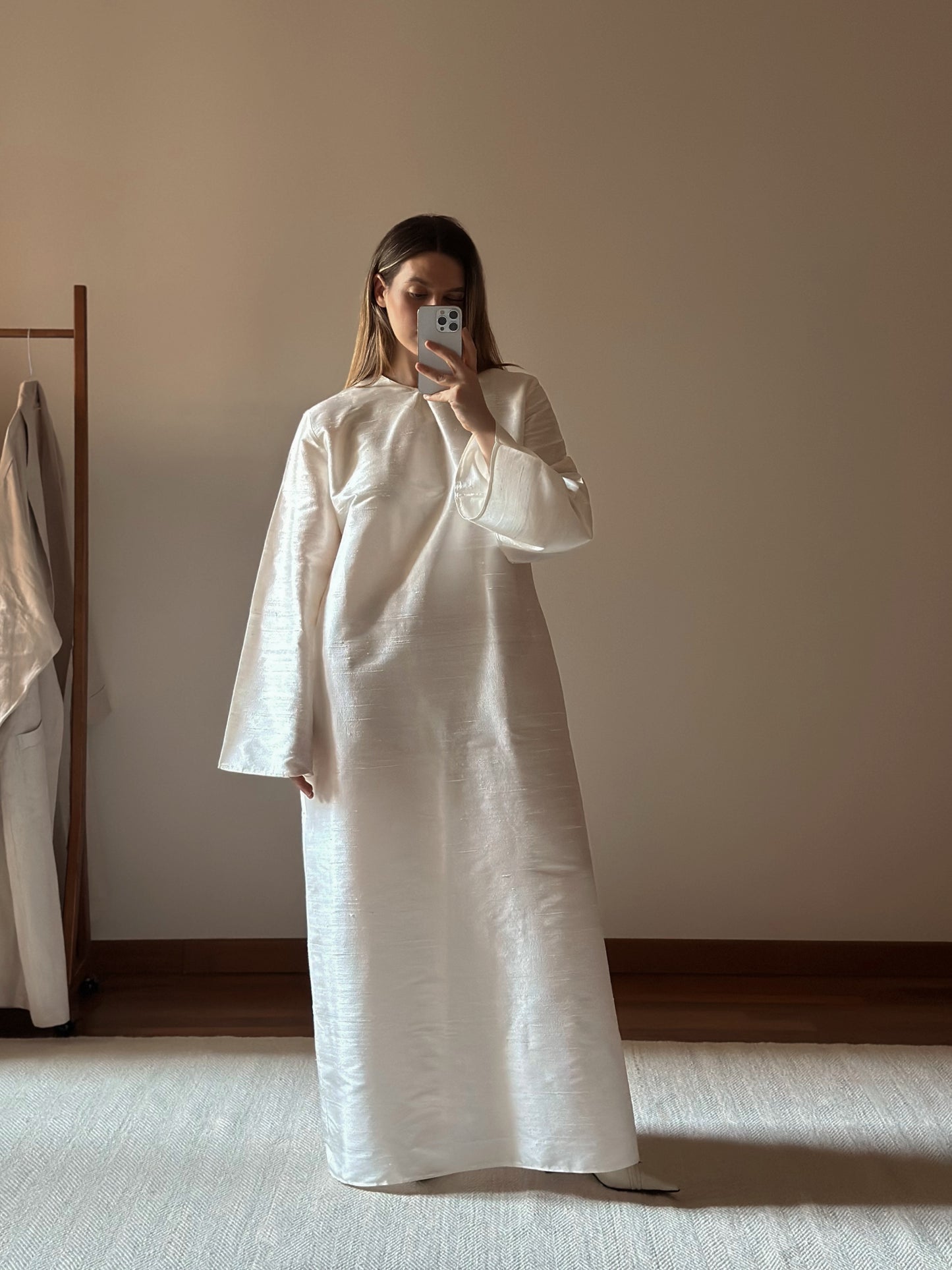 100% Silk White Long Tunic Dress