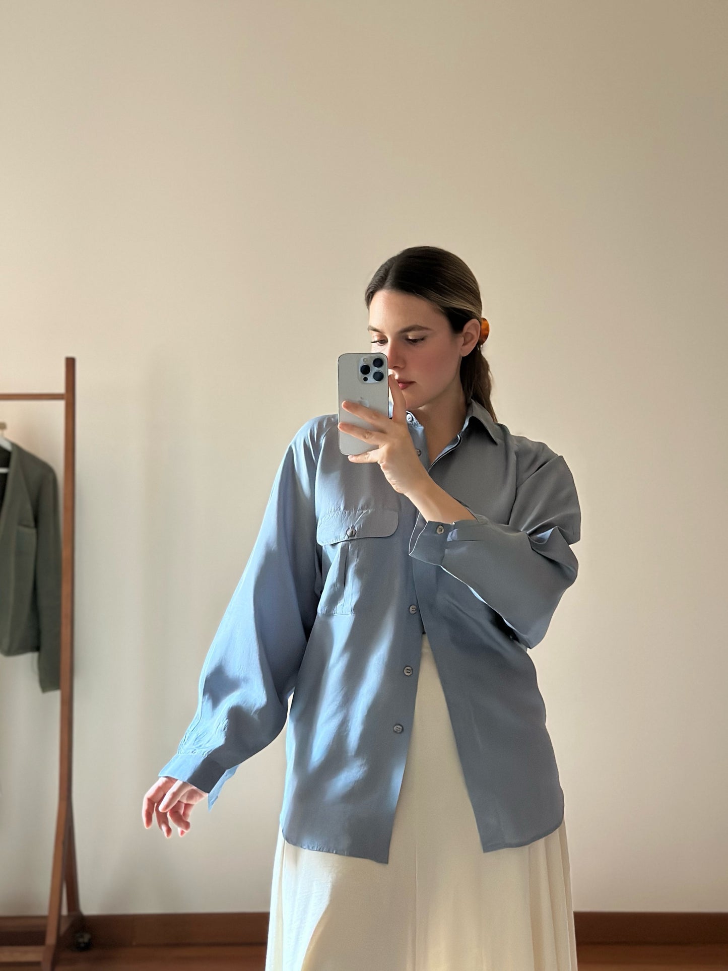 100% Silk Powder Bluse Shirt