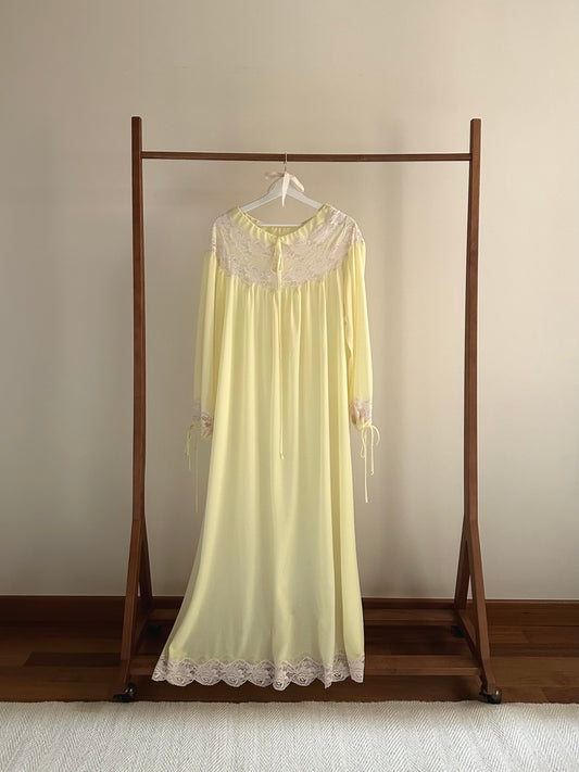 Vintage Pastel Yellow Long Nightgown
