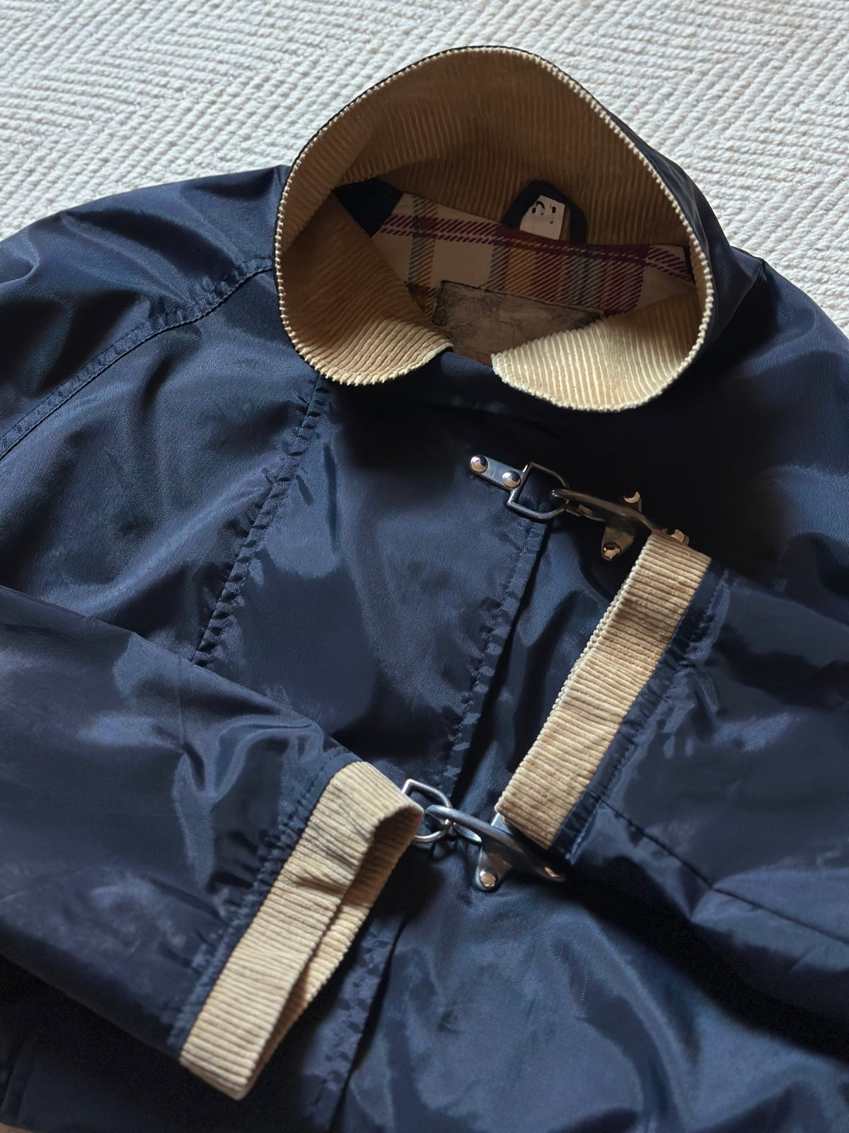Blue Rainproof Jacket With Metal Clasps