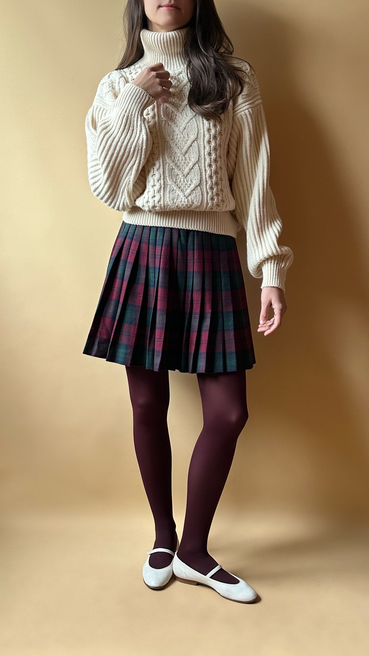 Vintage Burgundy Tartan Pleated Skirt