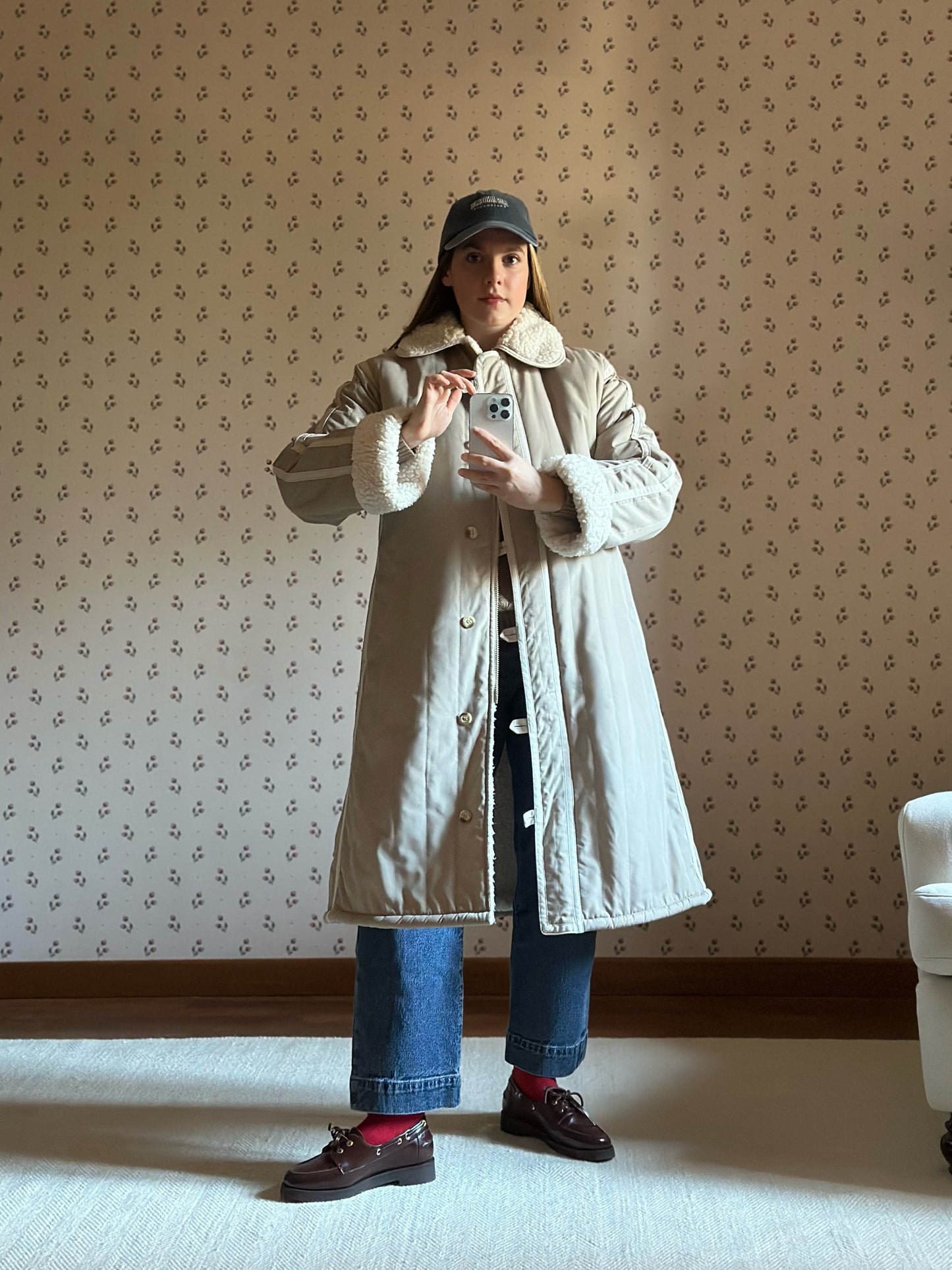 Vintage Faux Shearling Trench Coat