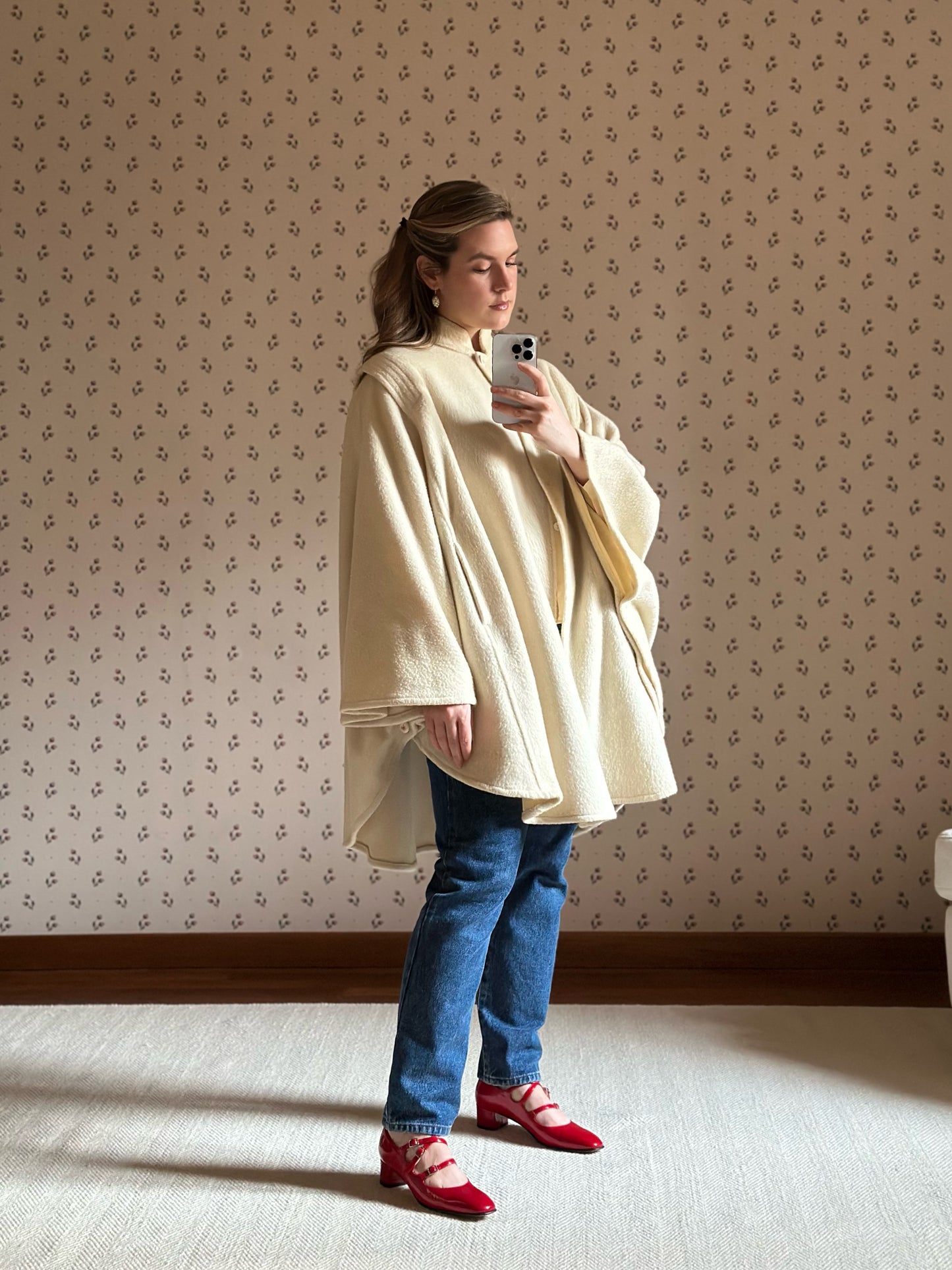 White Wool Short Cape Coat