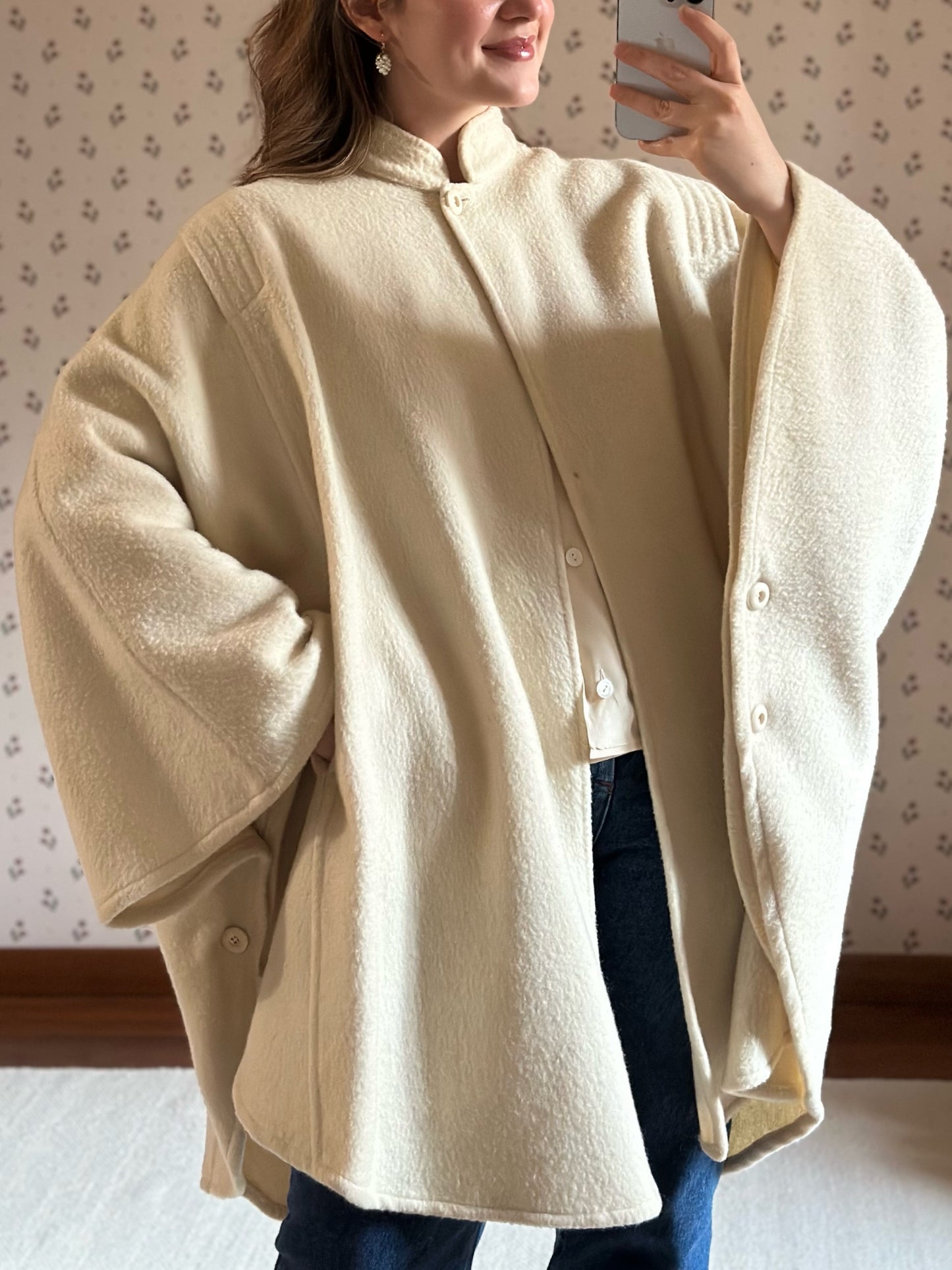 White Wool Short Cape Coat