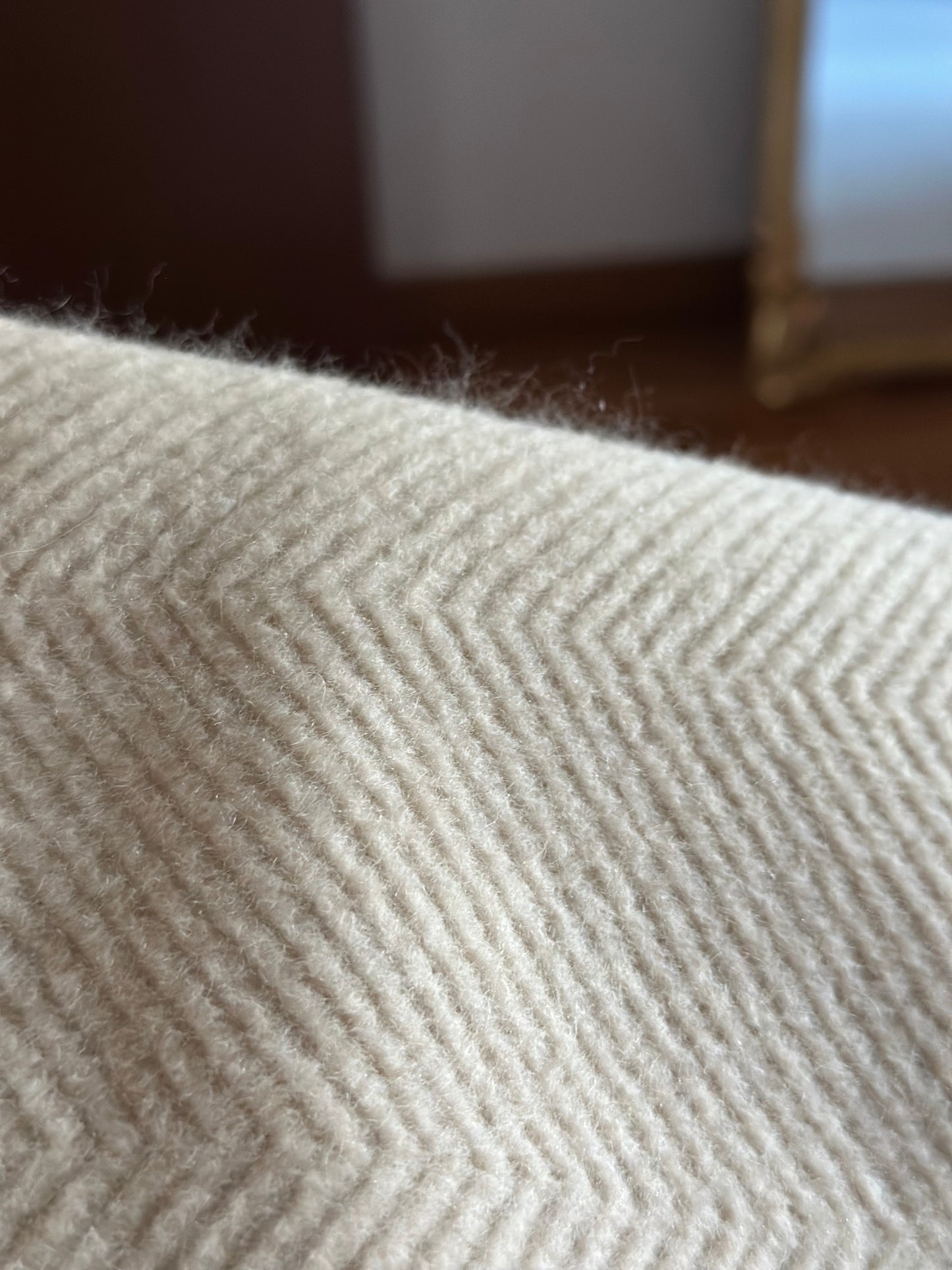 Milky White Pure Wool Herringbone Coat