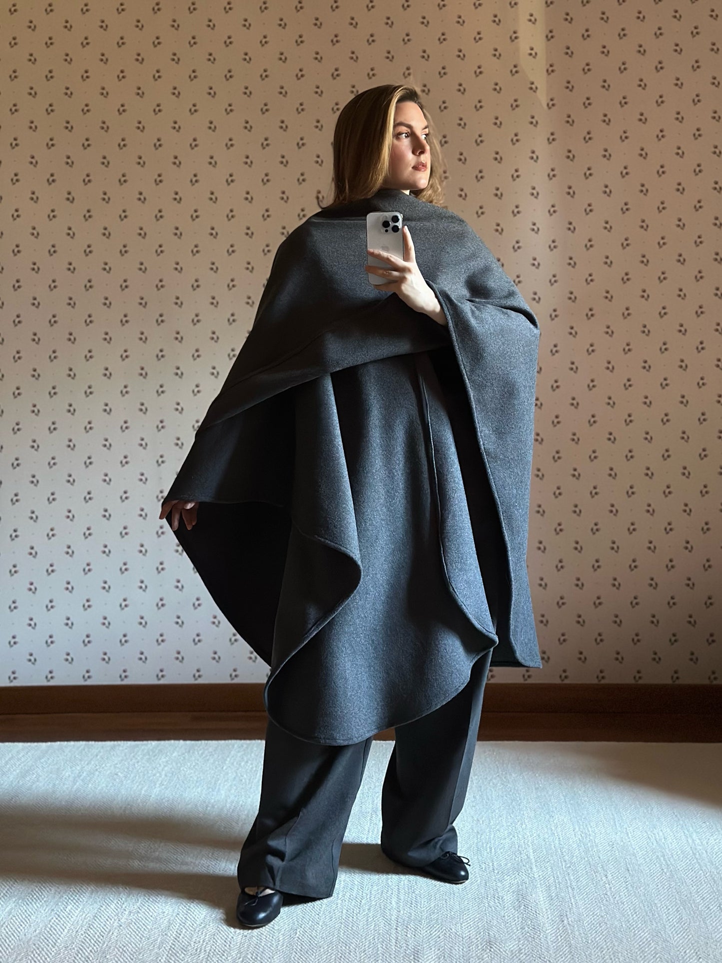 Gray Wool Maxi Cape