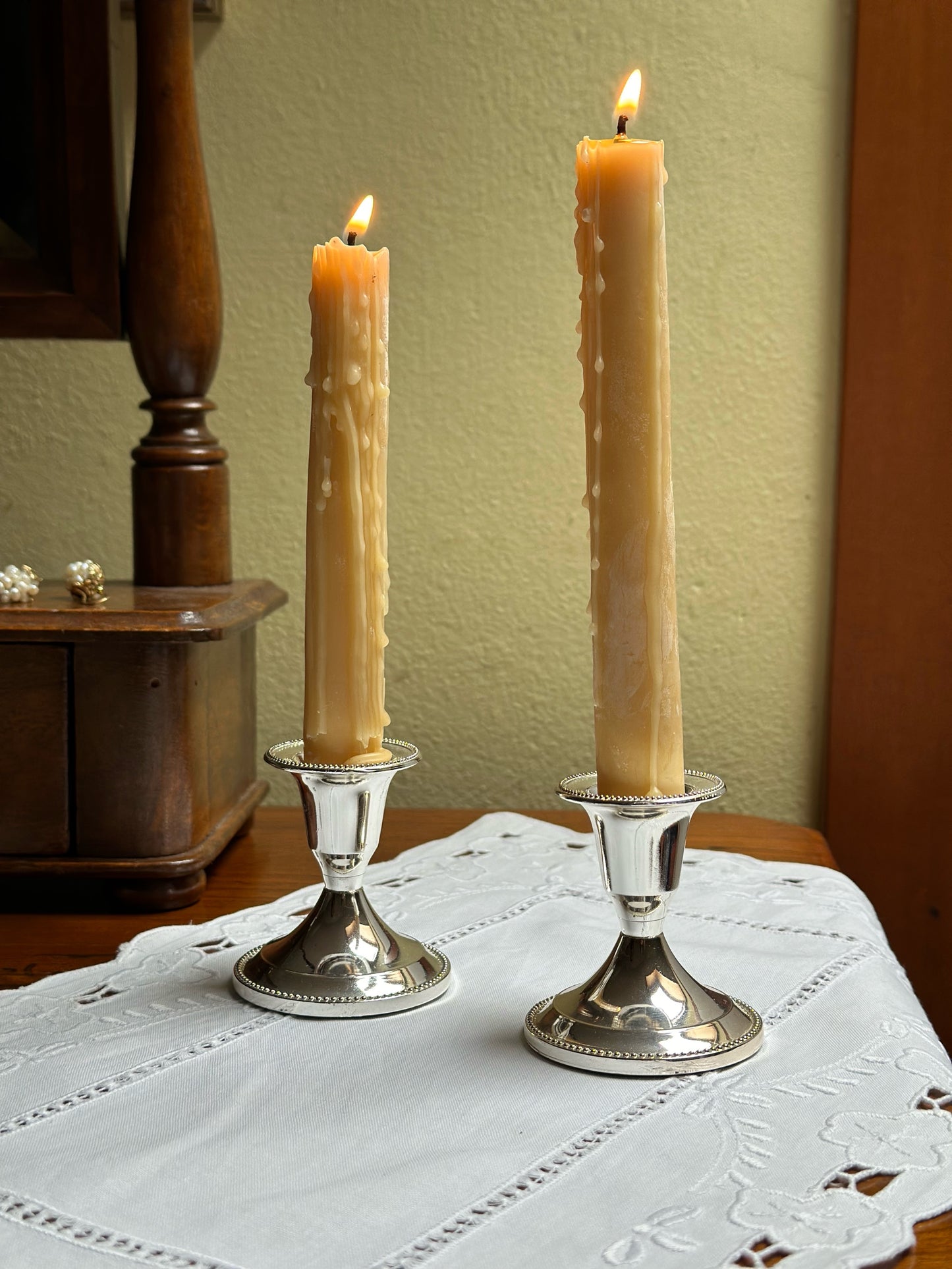 Set Of Two Vintage Silver-Plated Metal Candle Holders