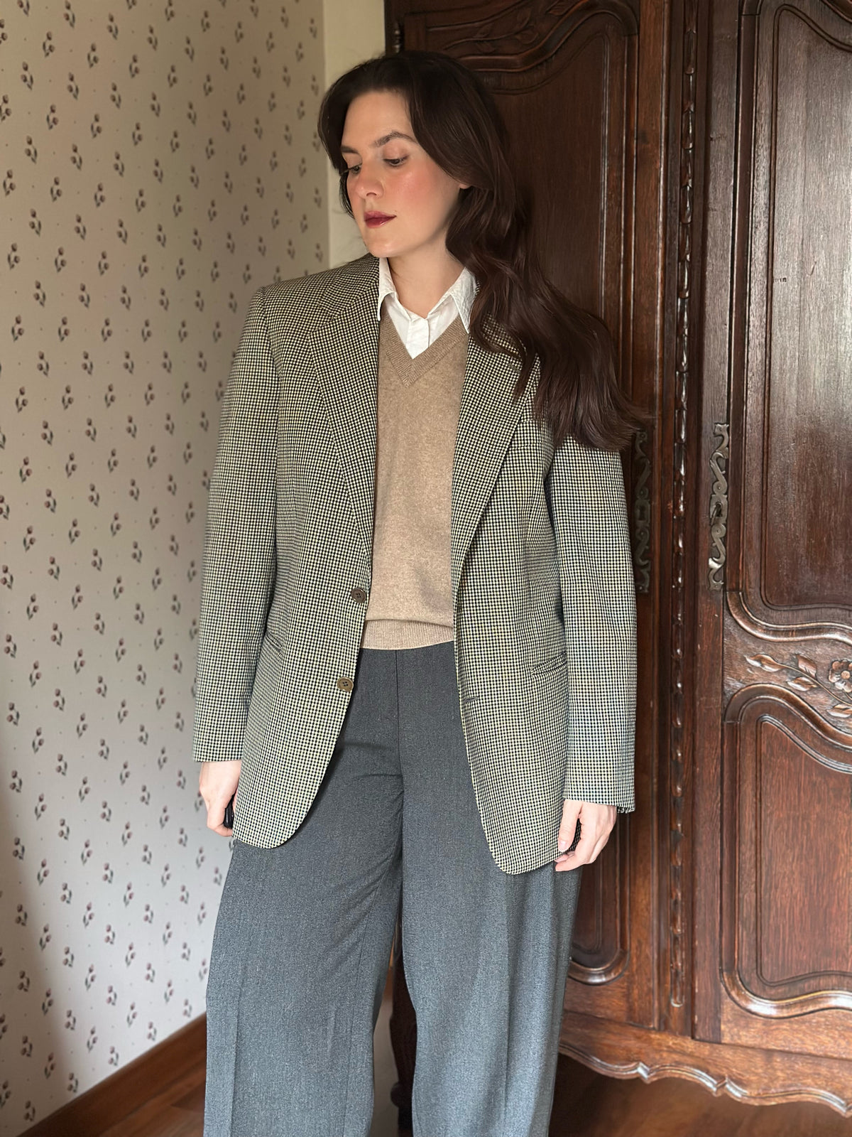 Vintage 100% Wool Check Blazer