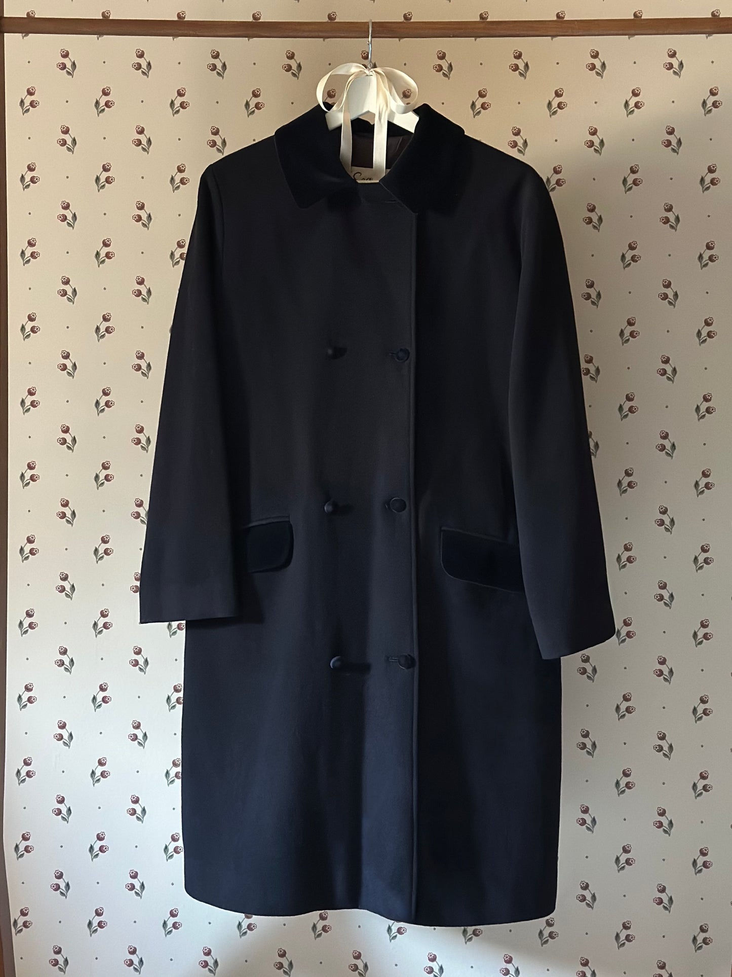 Vintage Blue Swing Coat With Velvet Details