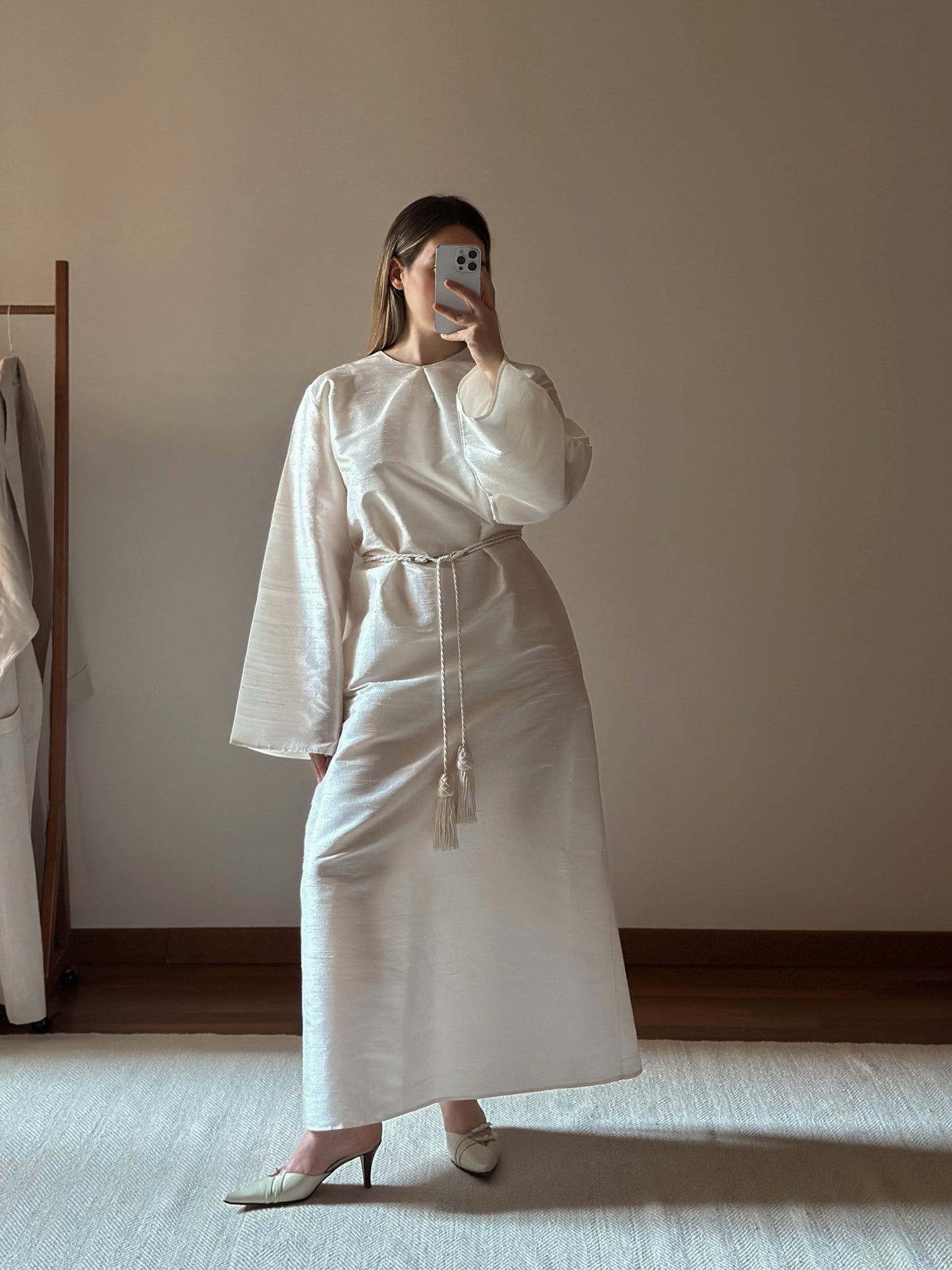 100% Silk White Long Tunic Dress