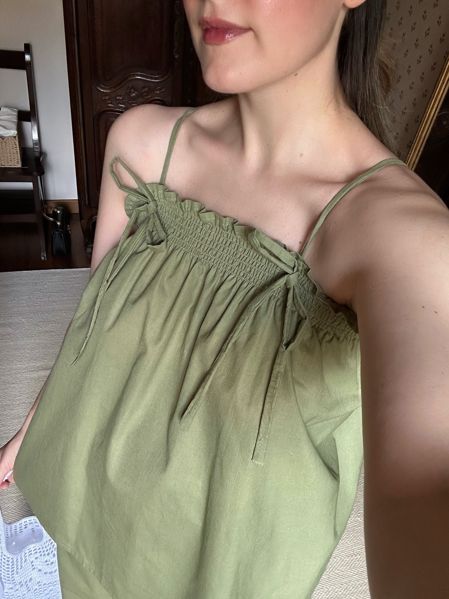 Green Cotton Frill Top