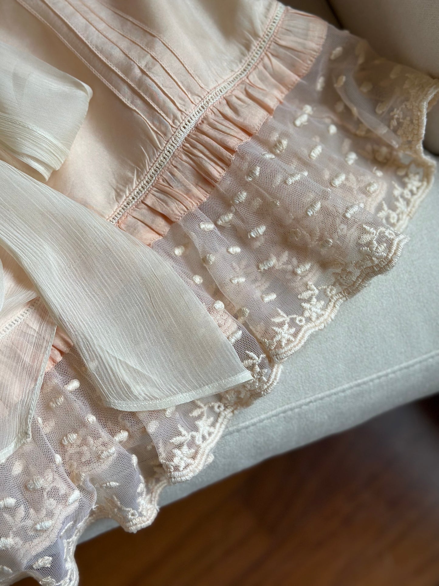 100% Silk Pink Lace Top