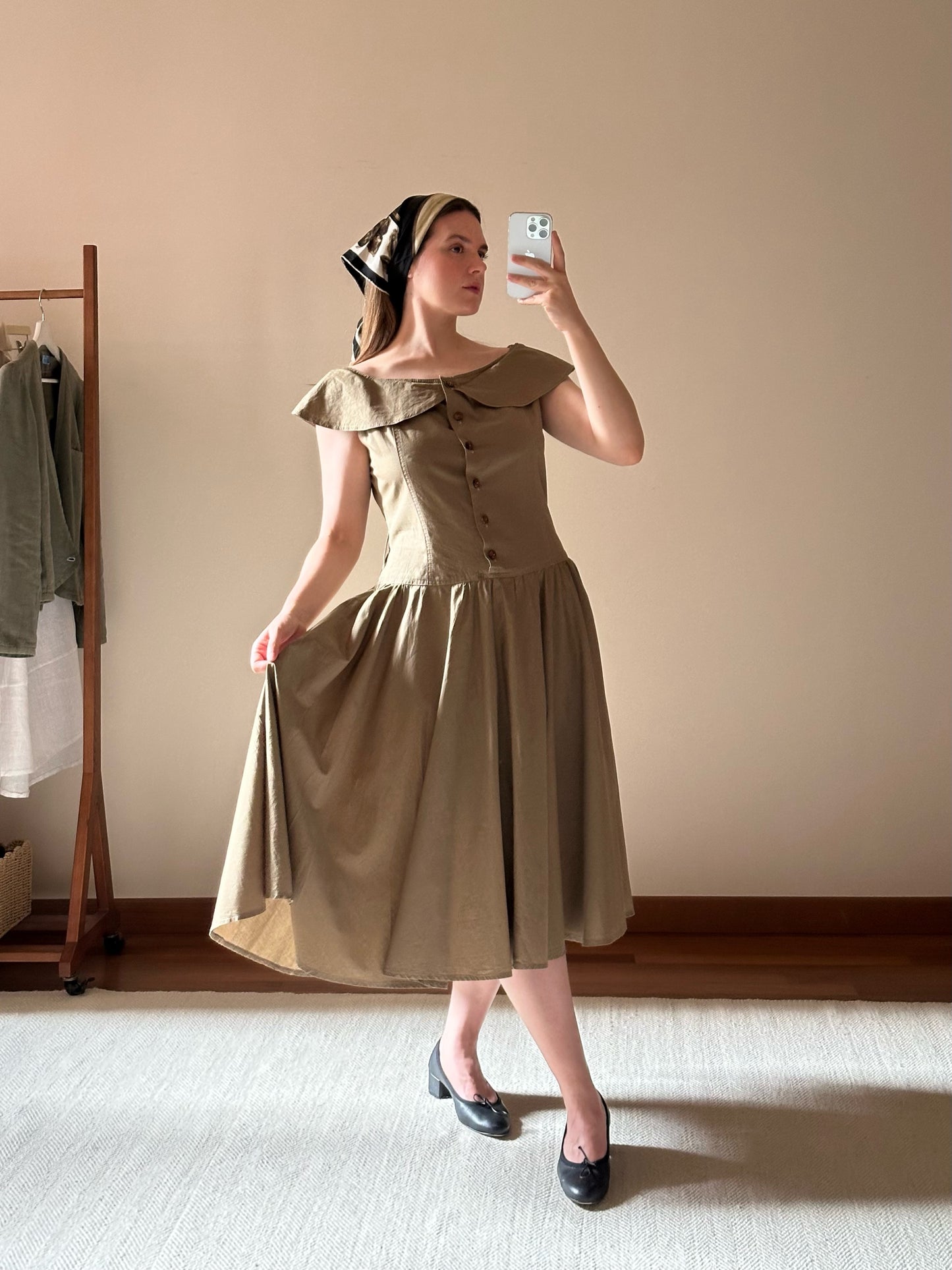 100% Cotton Olive Green Romantic Dress