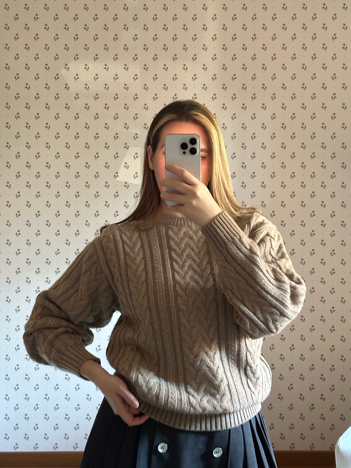 Vintage Wool & Cashmere Cable Knit Brown Sweater