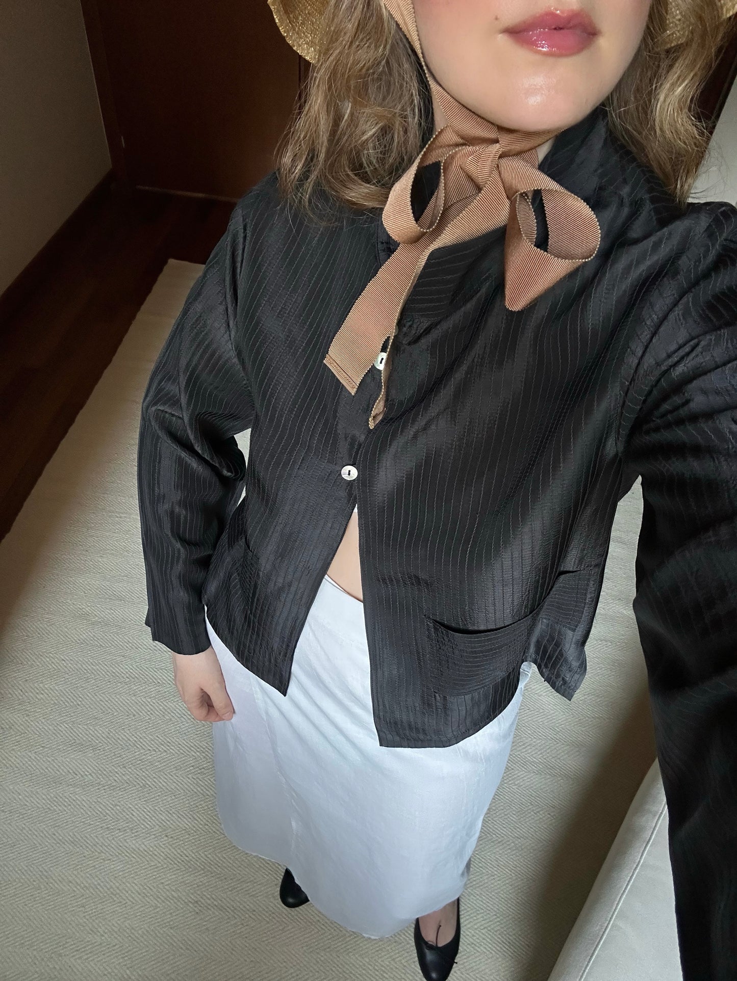 100% Silk Black Pinstripe Shirt