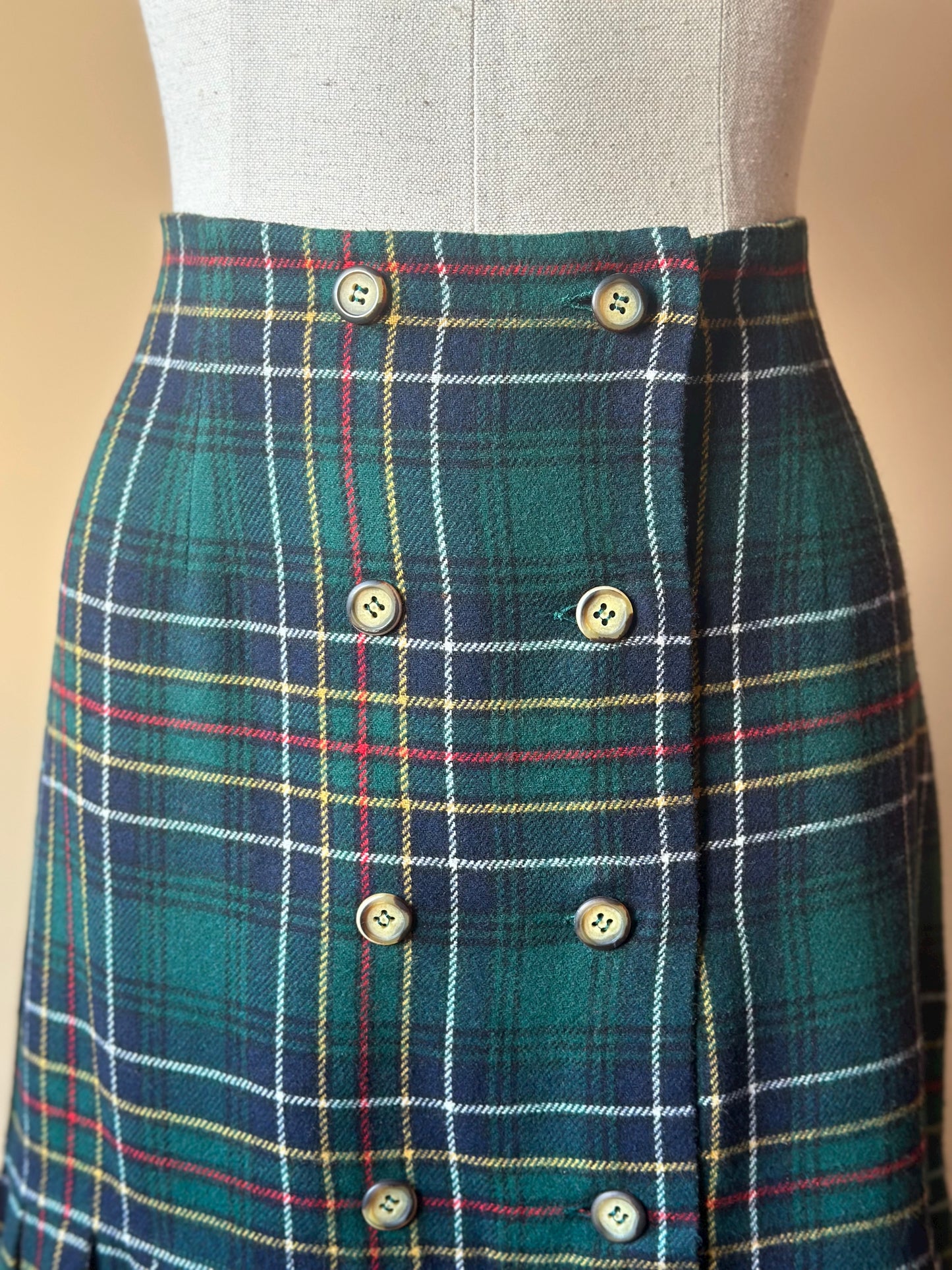 Vintage Tartan Green Pleated Skirt