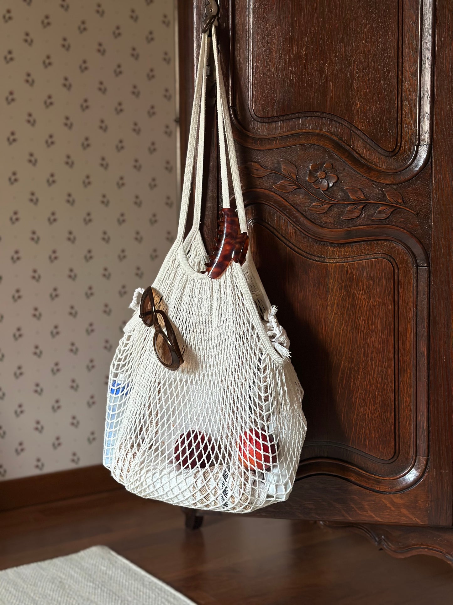 Écru Cotton Mesh Beach Bag