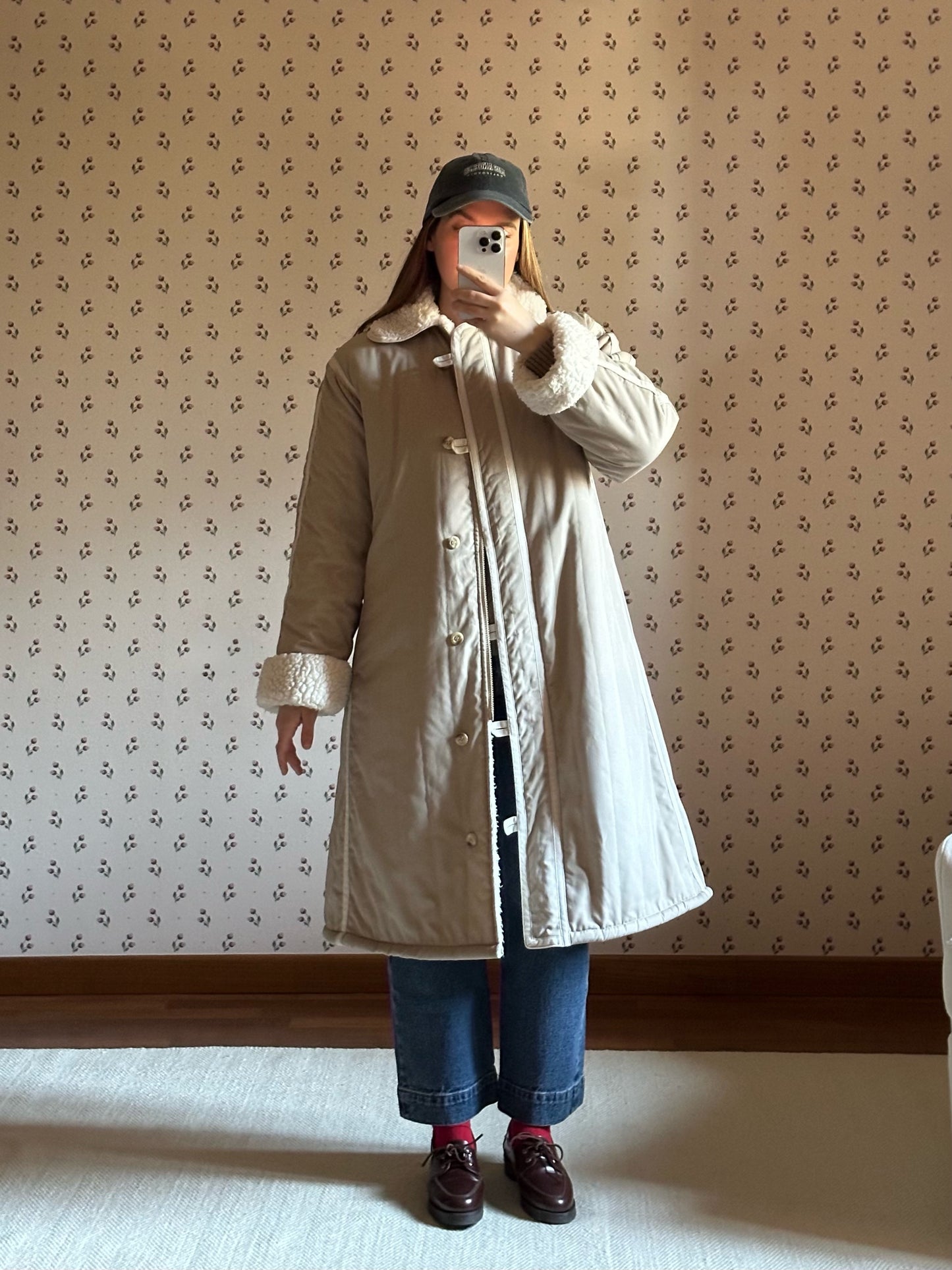 Vintage Faux Shearling Trench Coat