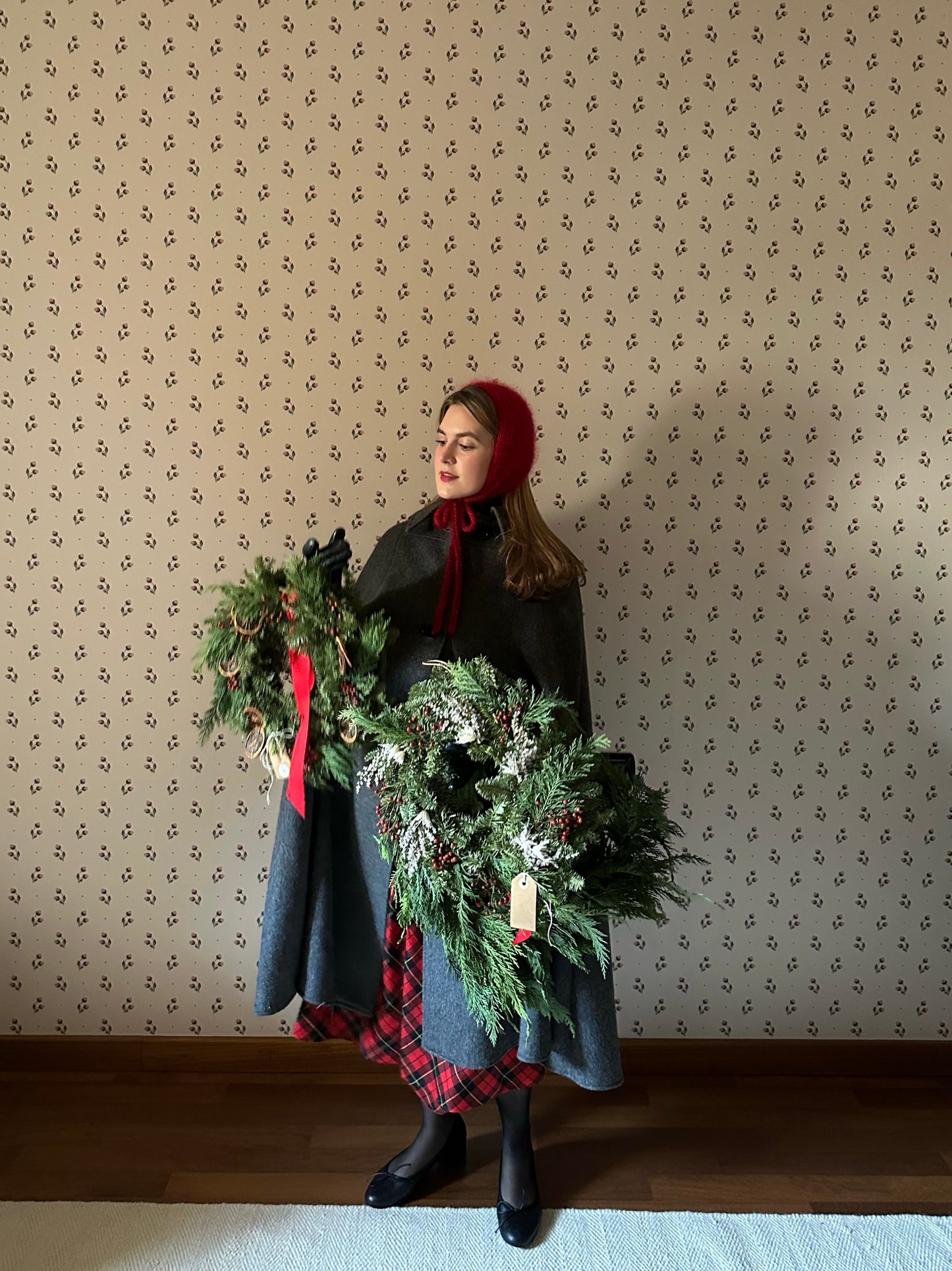 Handmade Silk & Mohair Bonnet - Candy Cane Red