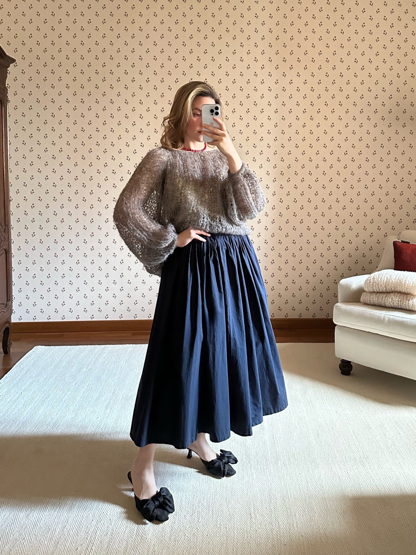 Handmade Alpaca & Mulberry Silk Sweater - Gray
