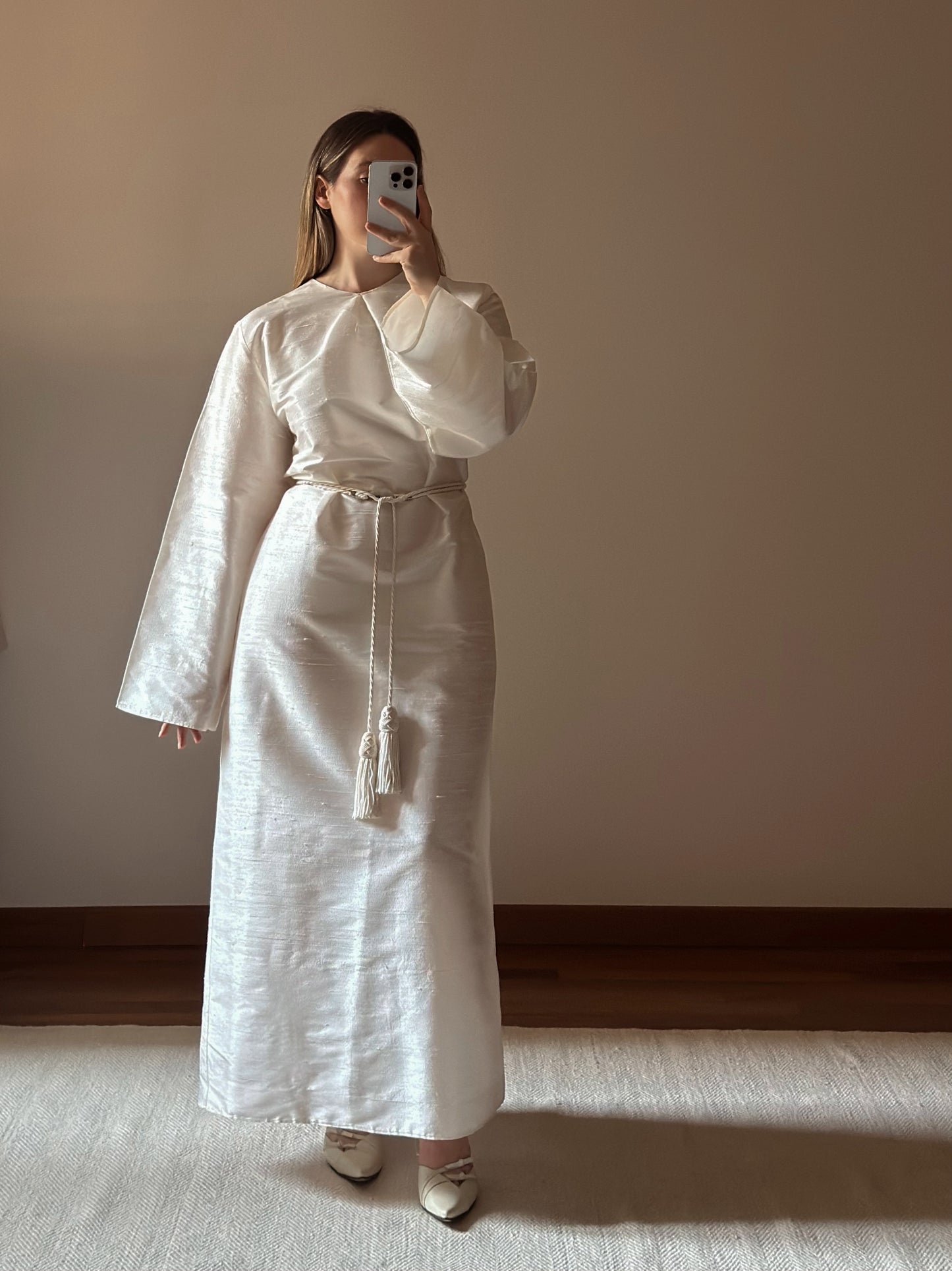 100% Silk White Long Tunic Dress
