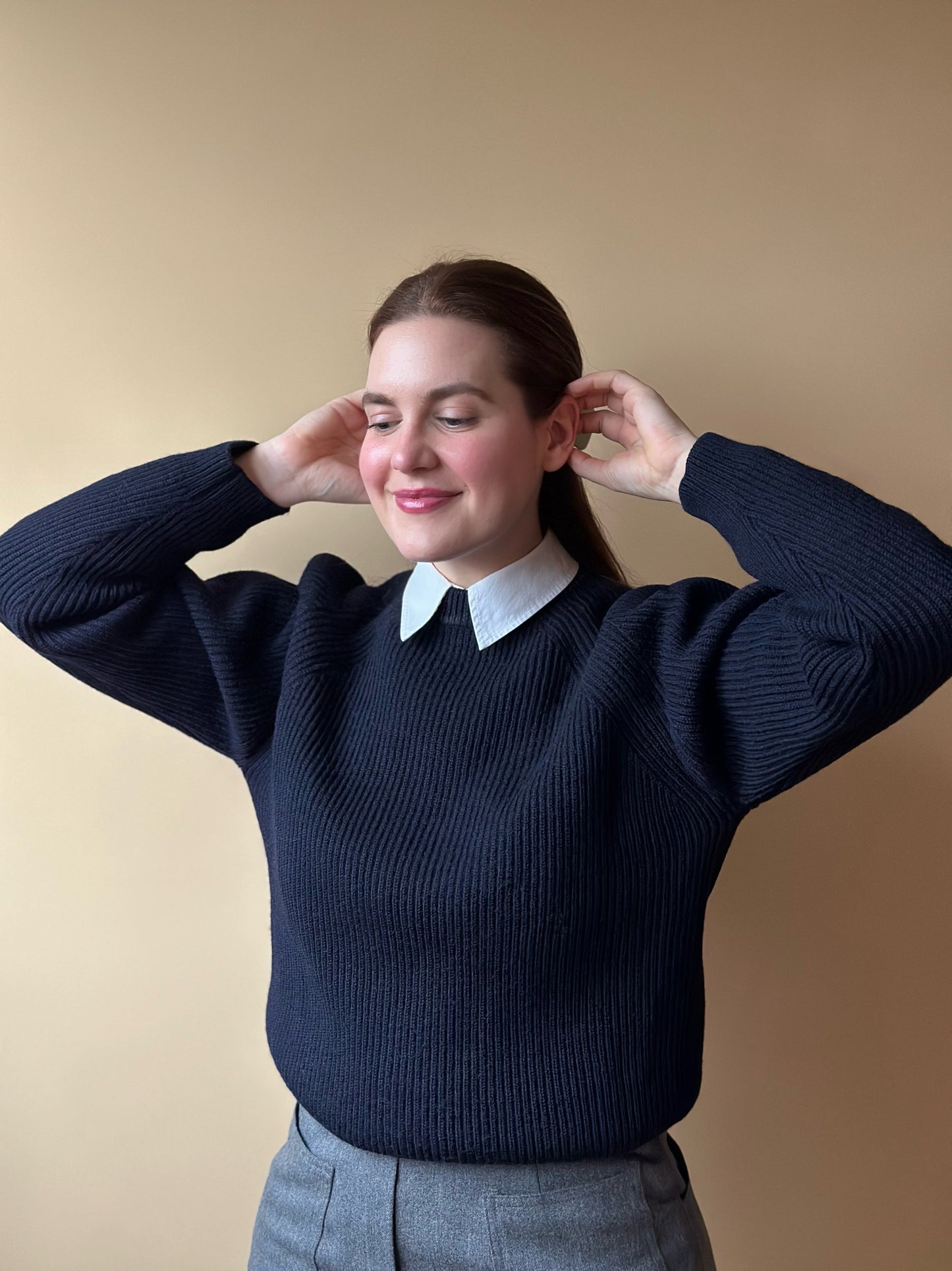 Vintage Ribbed Navy Blue Sweater