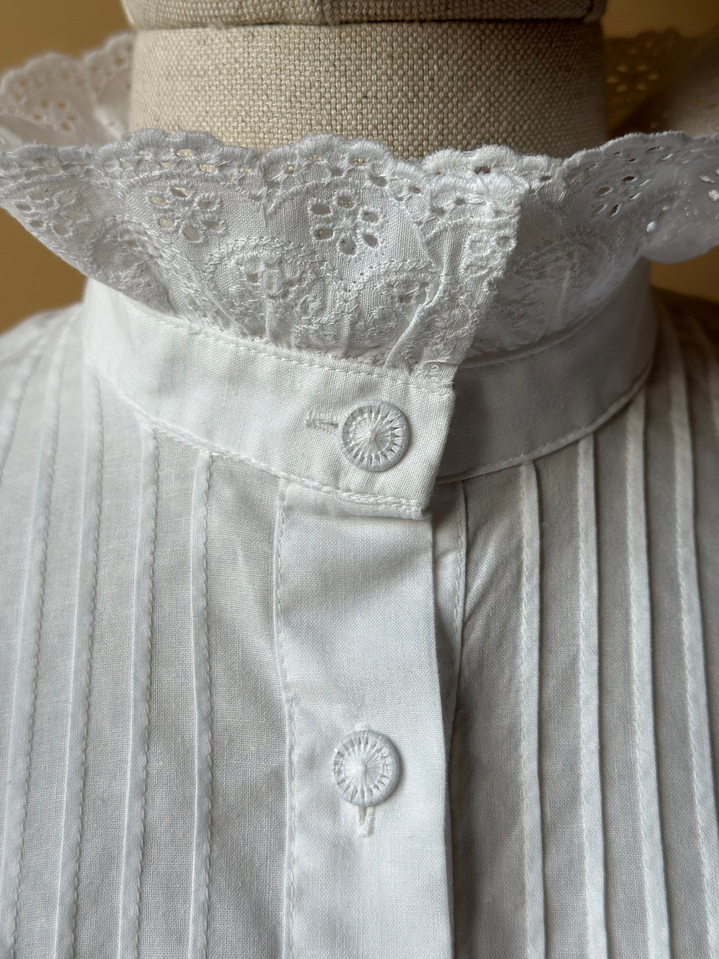 Vintage White Cotton High Neck Shirt