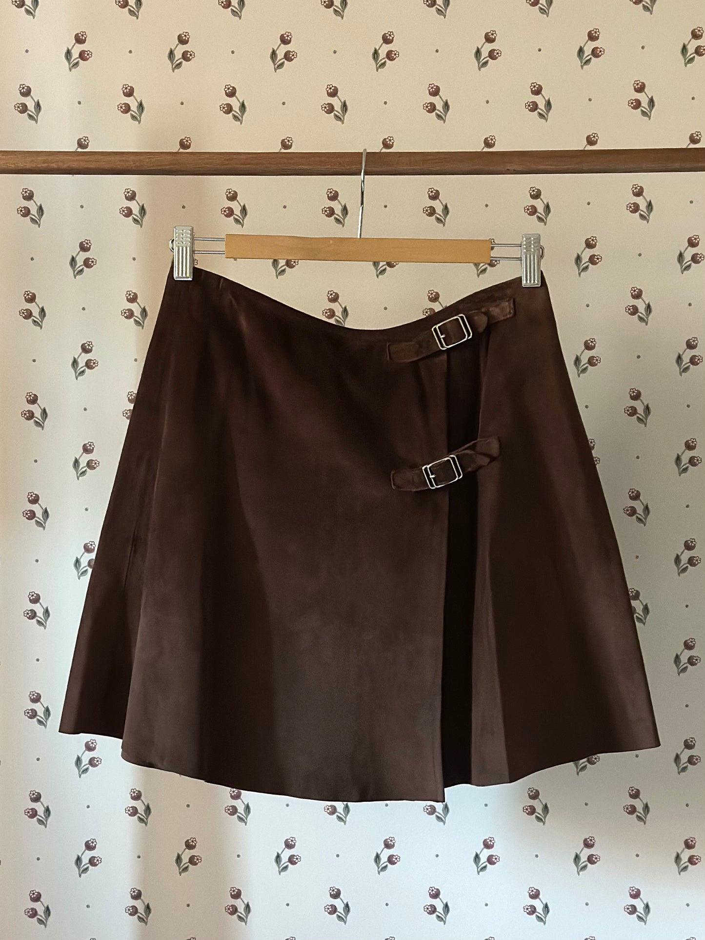 Vintage Suede Brown Wrap Up Mini Skirt